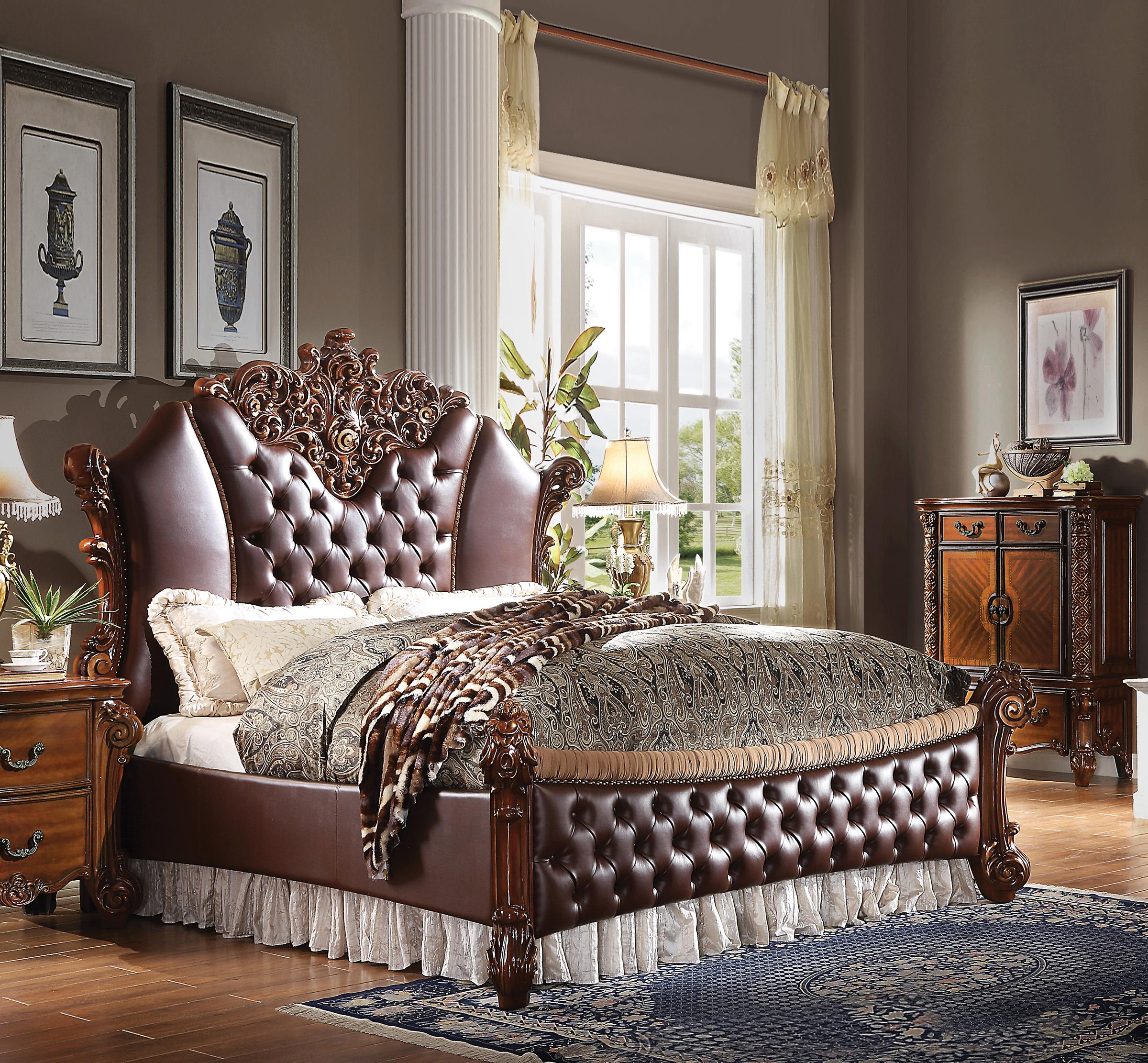 

    
Luxury PU & Cherry Padded King Bed Vendome II-28017EK Acme Classic Traditional
