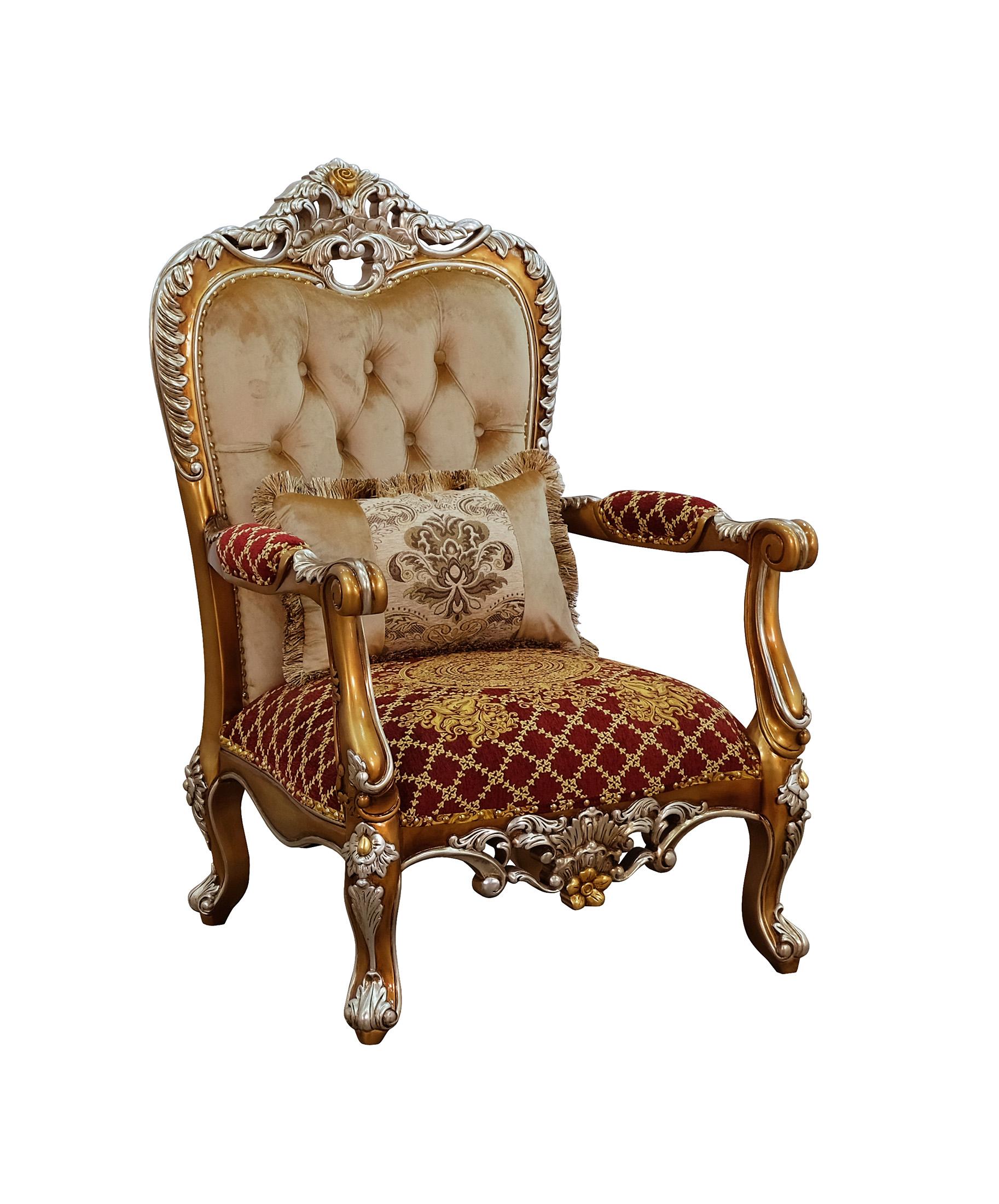 Classic, Traditional Arm Chair SAINT GERMAIN 35554-C in Sand, Red, Gold Fabric