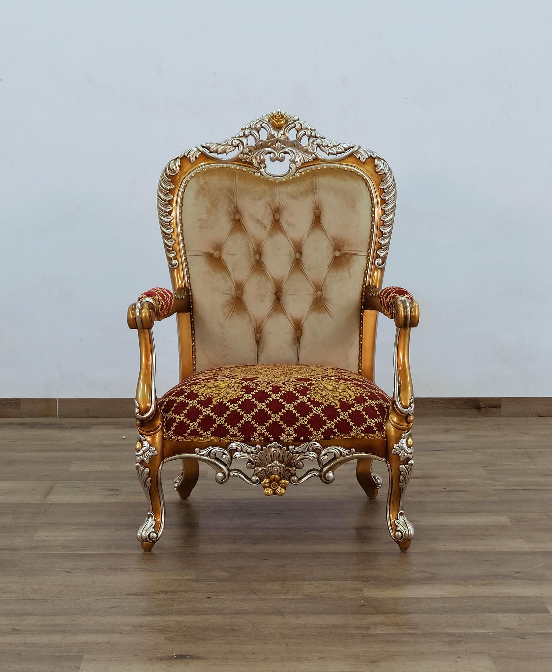 

        
EUROPEAN FURNITURE SAINT GERMAIN Arm Chair Set Sand/Red/Gold Fabric 6015434523524
