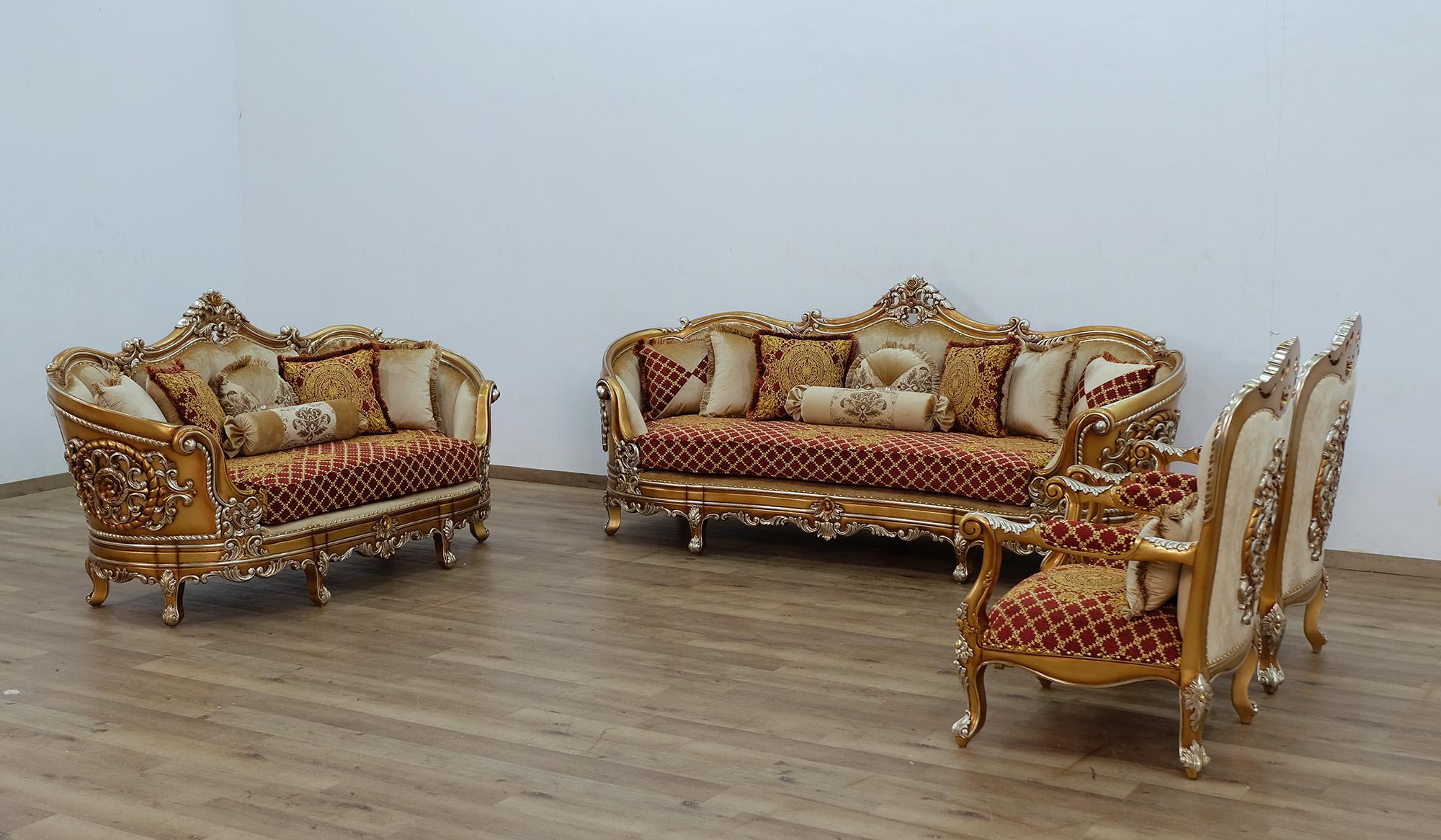 

    
 Photo  Luxury Red & Gold Wood Trim SAINT GERMAIN Chair Set 2 Pcs EUROPEAN FURNITURE Classic
