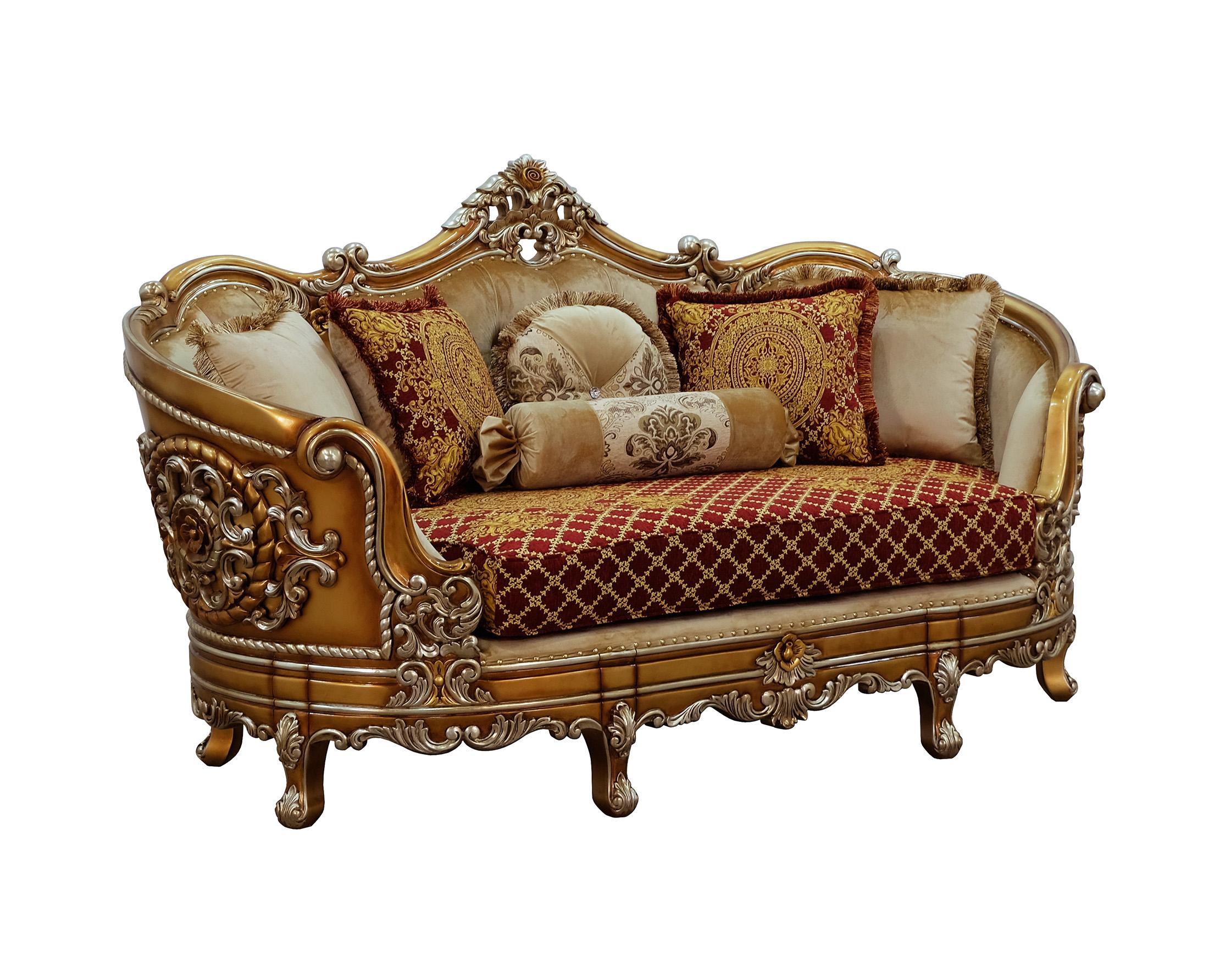 Classic, Traditional Loveseat SAINT GERMAIN 35554-L in Sand, Red, Gold Fabric