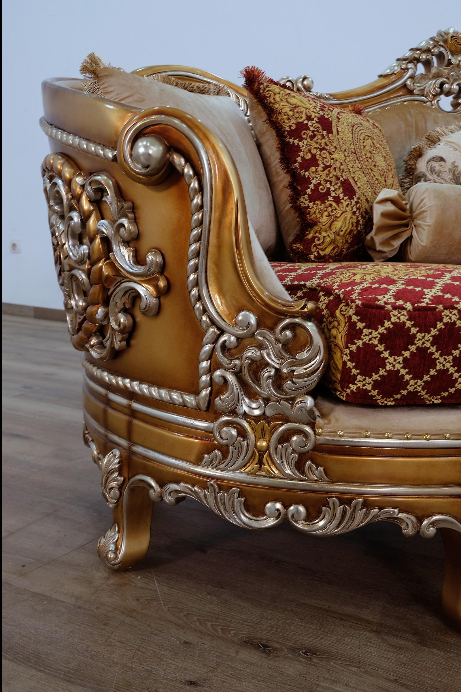 

    
 Shop  Luxury Red & Gold Wood Trim SAINT GERMAIN Sofa EUROPEAN FURNITURE Traditional
