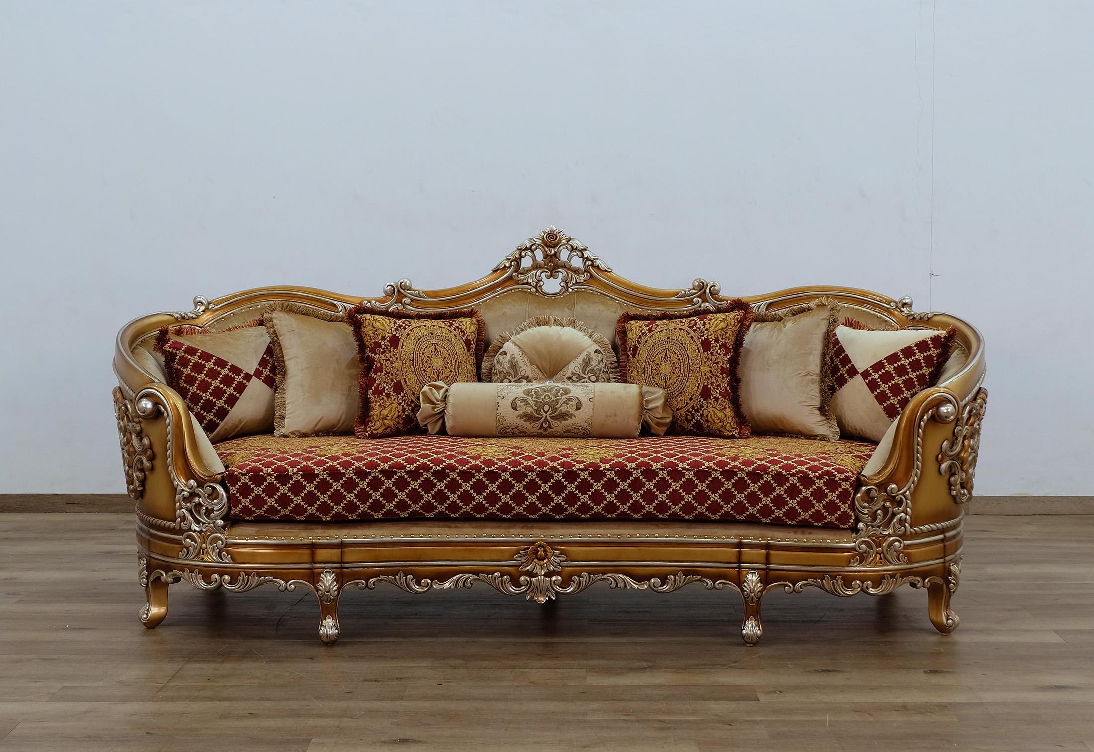 

    
 Photo  Luxury Red & Gold Wood Trim SAINT GERMAIN Sofa Set 2 Pcs EUROPEAN FURNITURE Classic
