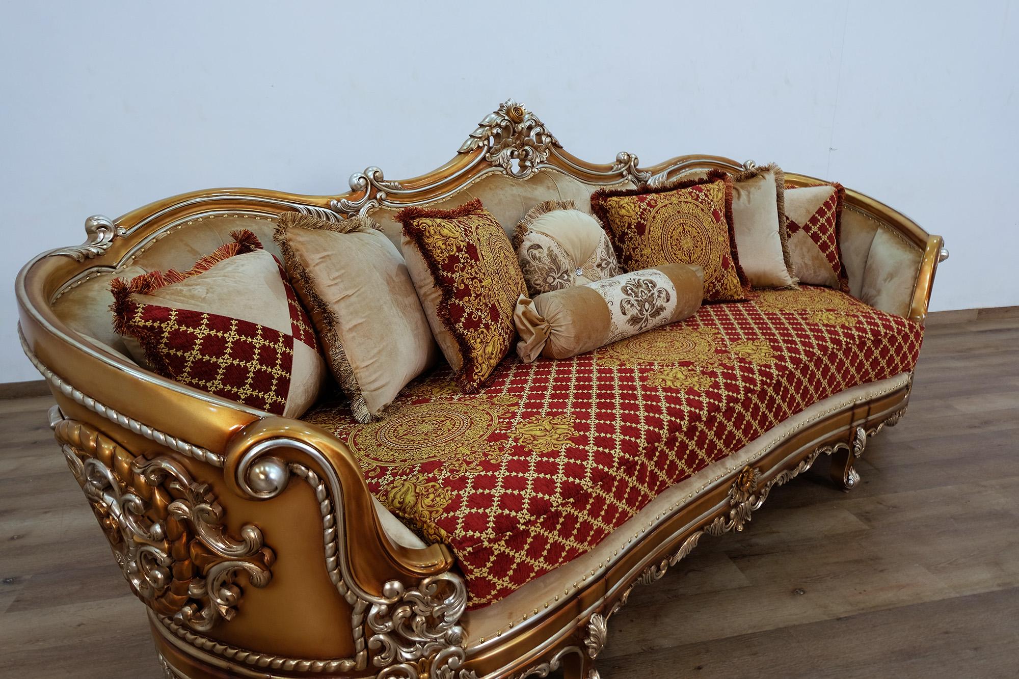 

    
 Order  Luxury Red & Gold Wood Trim SAINT GERMAIN Sofa Set 2 Pcs EUROPEAN FURNITURE Classic
