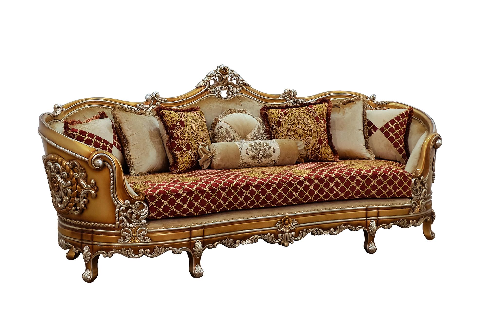

    
Luxury Red & Gold Wood Trim SAINT GERMAIN Sofa Set 2 Pcs EUROPEAN FURNITURE Classic
