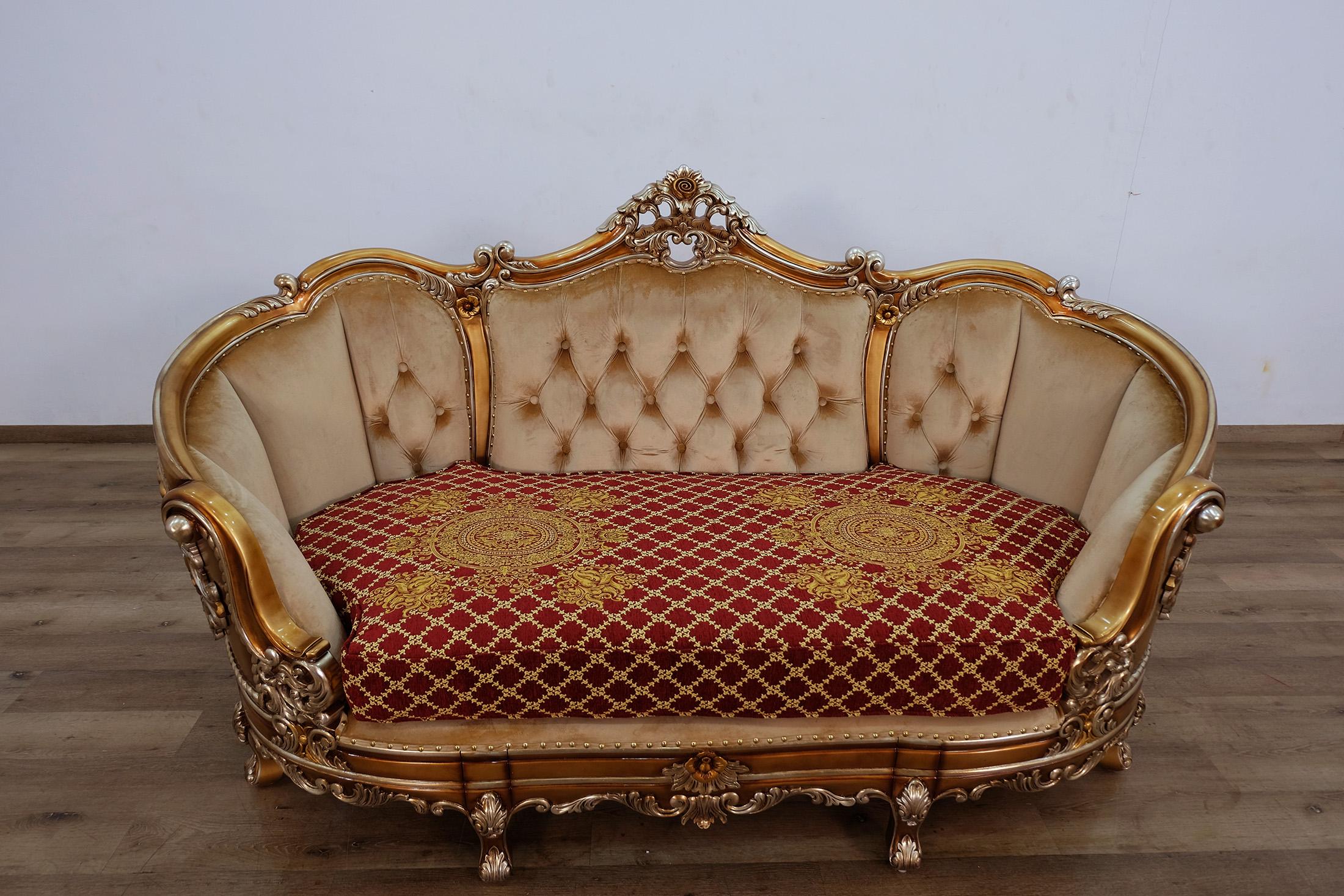 

    
 Shop  Luxury Red & Gold Wood Trim SAINT GERMAIN Sofa Set 2 Pcs EUROPEAN FURNITURE Classic
