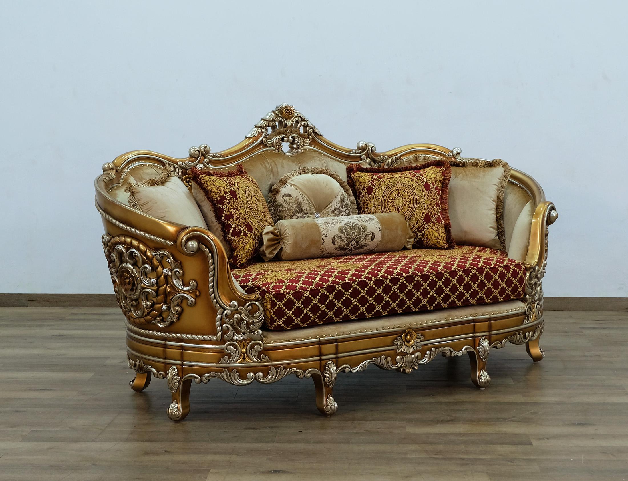 

        
6015422060079Luxury Red & Gold Wood Trim SAINT GERMAIN Sofa Set 2 Pcs EUROPEAN FURNITURE Classic
