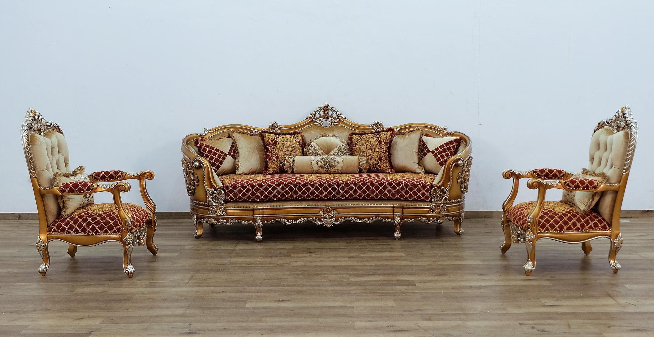 Classic, Traditional Sofa Set SAINT GERMAIN 35554-Set-3 in Sand, Red, Gold Fabric