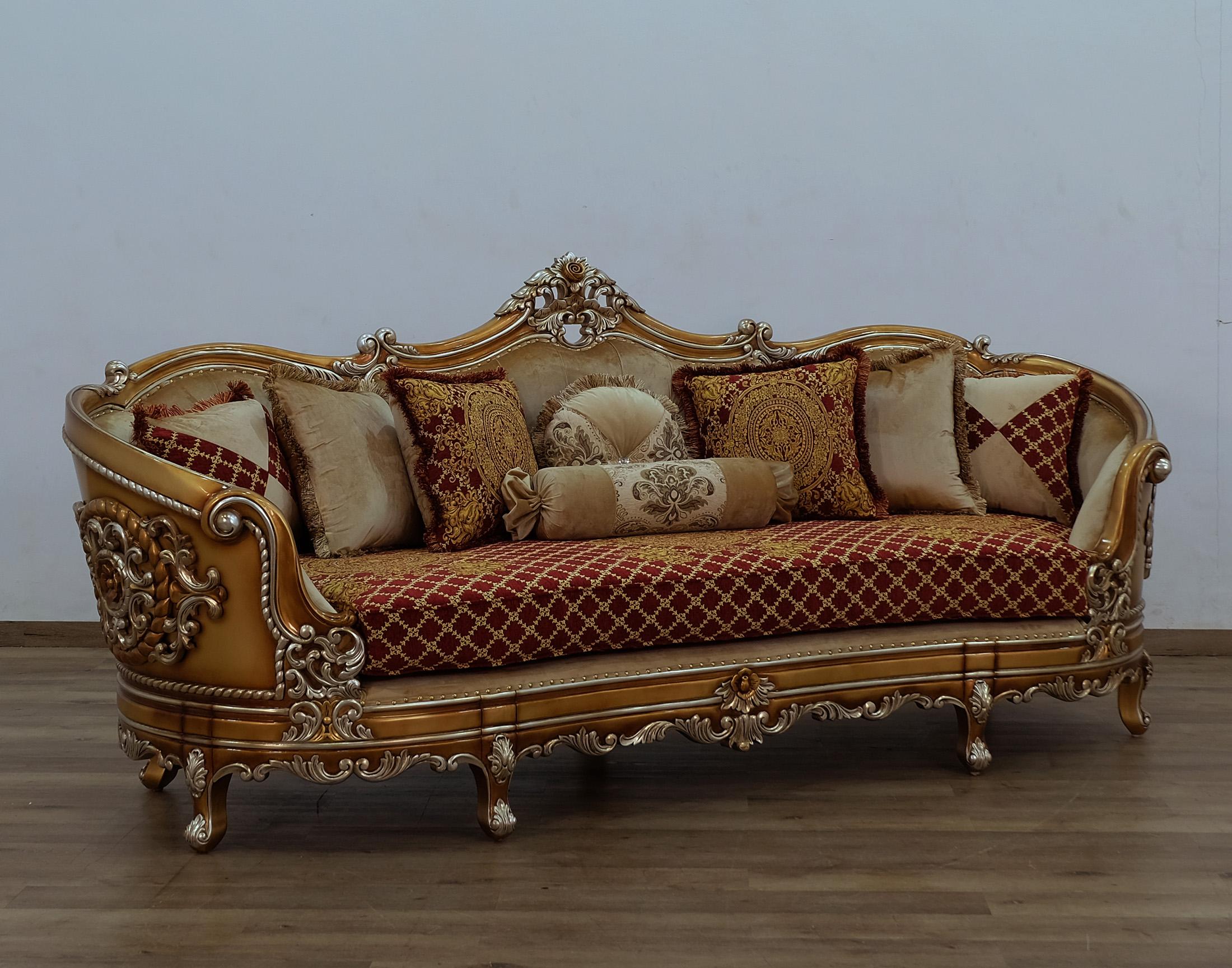 

    
 Shop  Luxury Red & Gold Wood Trim SAINT GERMAIN Sofa Set 4 Pcs EUROPEAN FURNITURE Classic
