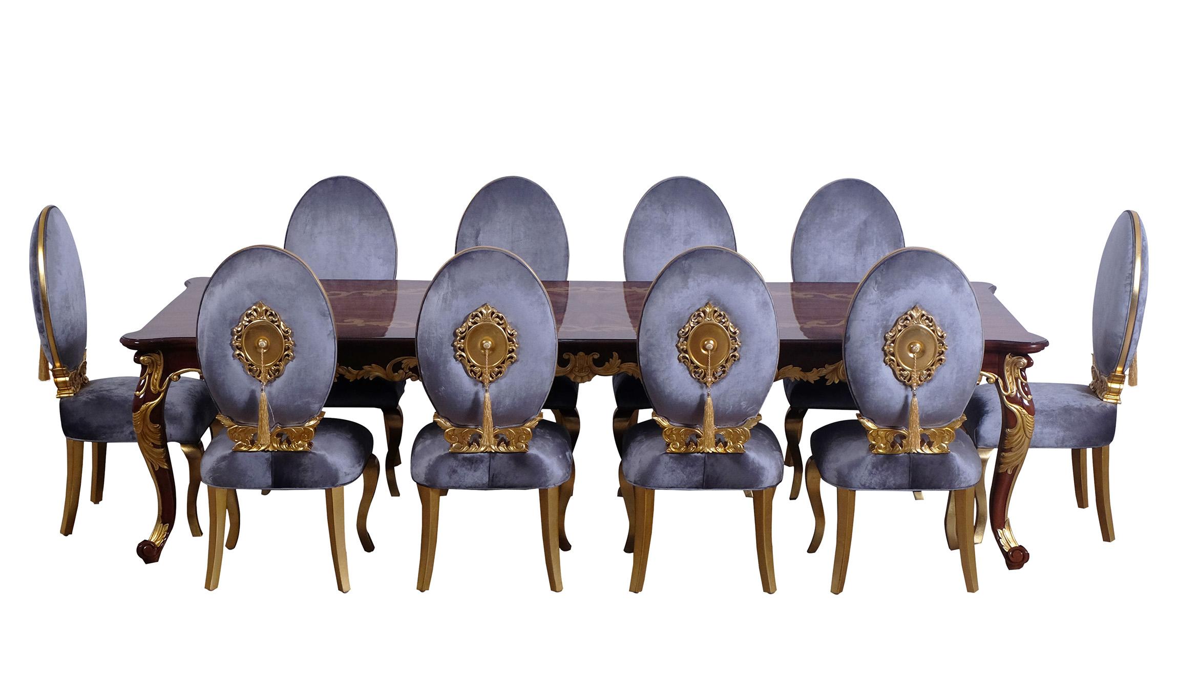Classic, Traditional Dining Table Set LUXOR 68582-DT-11-GREY in Charcoal Grey, Gold, Brown Fabric
