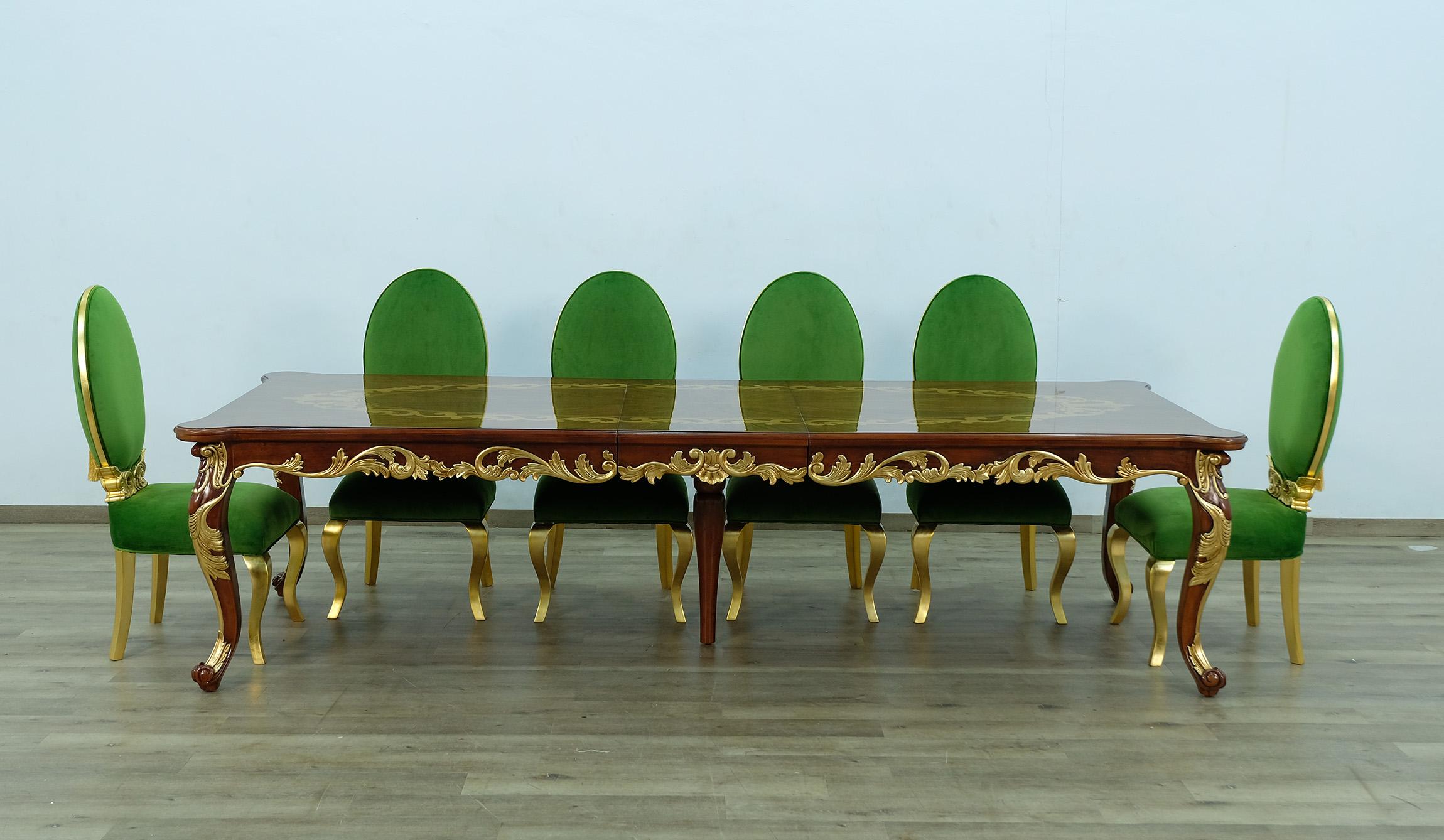 

    
Luxury Rosewood & Emerald LUXOR Dining Table Set 9 Pcs EUROPEAN FURNITURE

