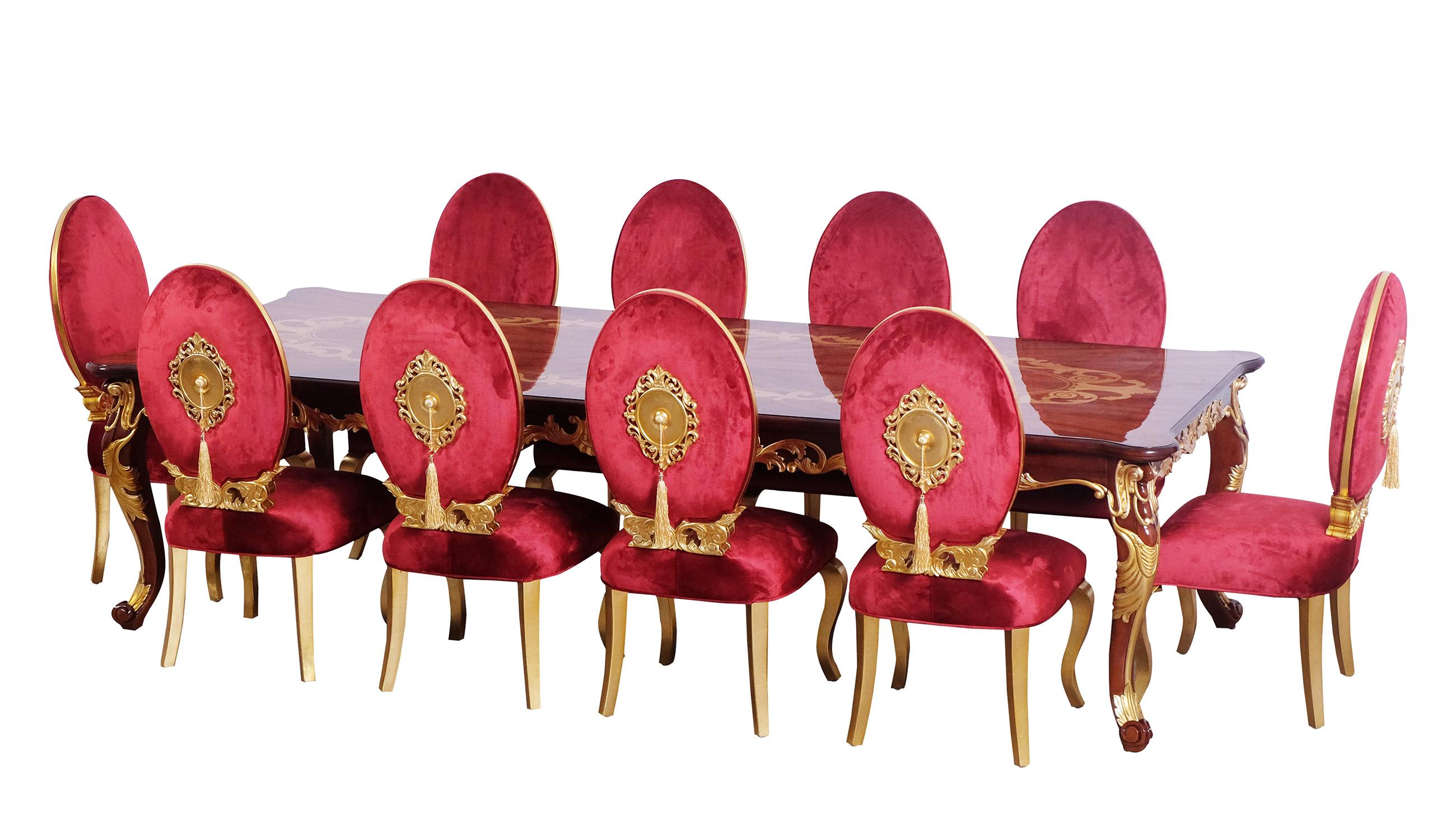 

    
Luxury Rosewood & Red Gold LUXOR Dining Table Set 11 Pcs EUROPEAN FURNITURE
