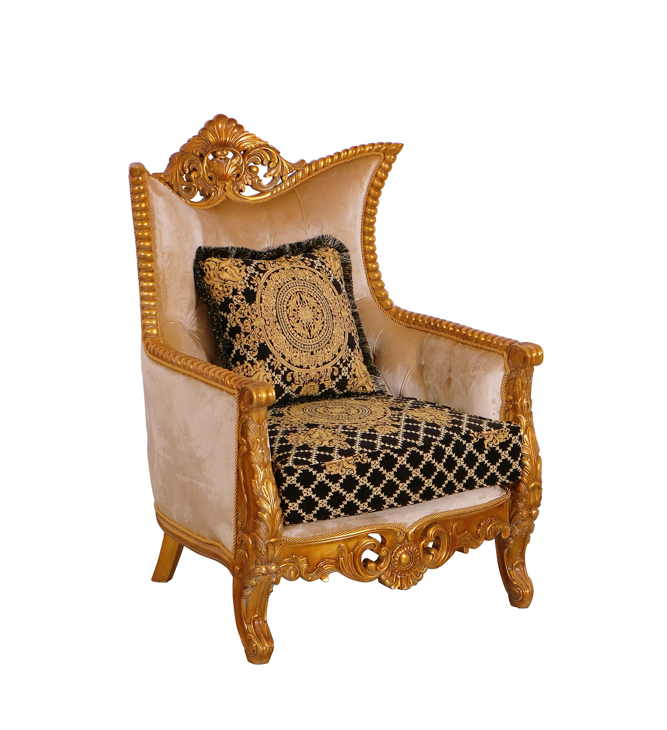 Classic, Traditional Arm Chair MODIGLIANI 31052-C in Gold, Black Fabric