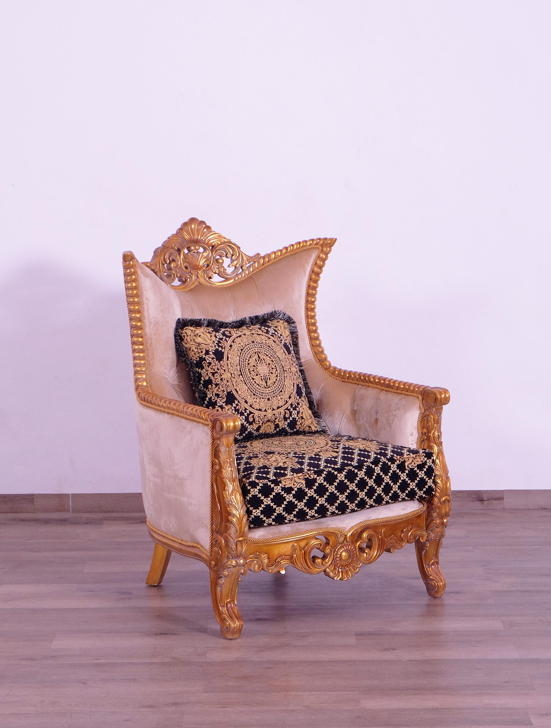 

        
EUROPEAN FURNITURE MODIGLIANI Arm Chair Gold/Black Fabric 663701291919
