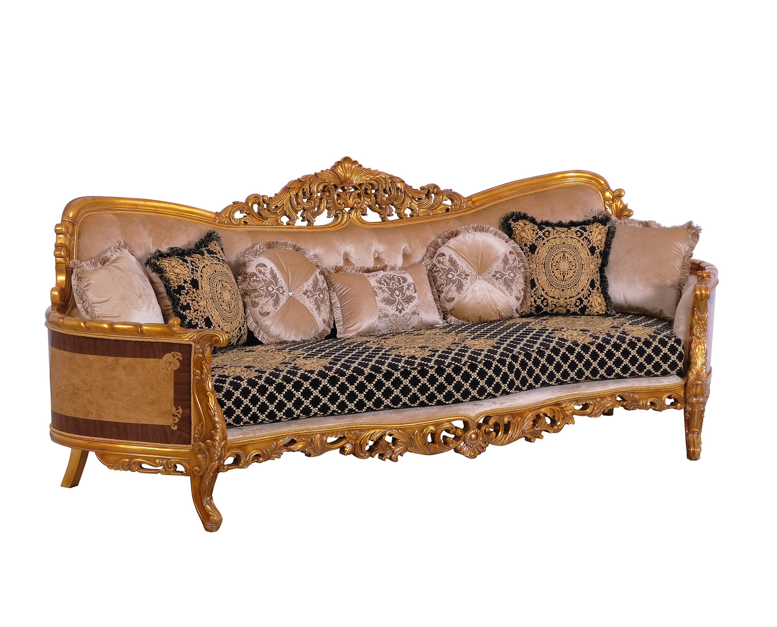 Classic, Traditional Sofa MODIGLIANI 31052-S in Gold, Black Fabric