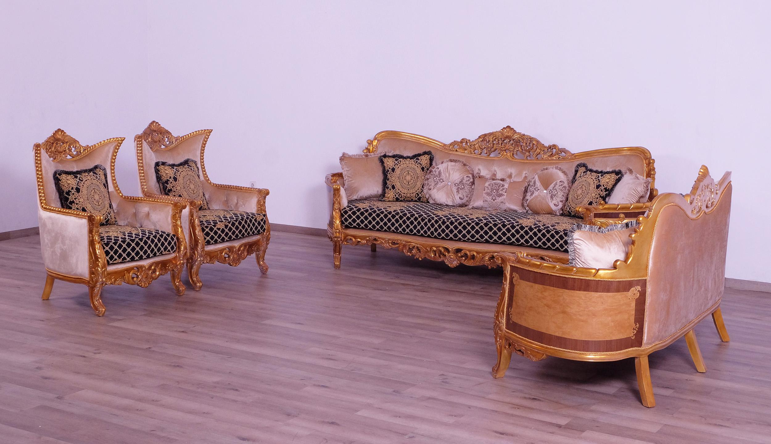 

    
 Shop  Luxury Sand Black & Gold Wood Trim MODIGLIANI Sofa EUROPEAN FURNITURE Classic

