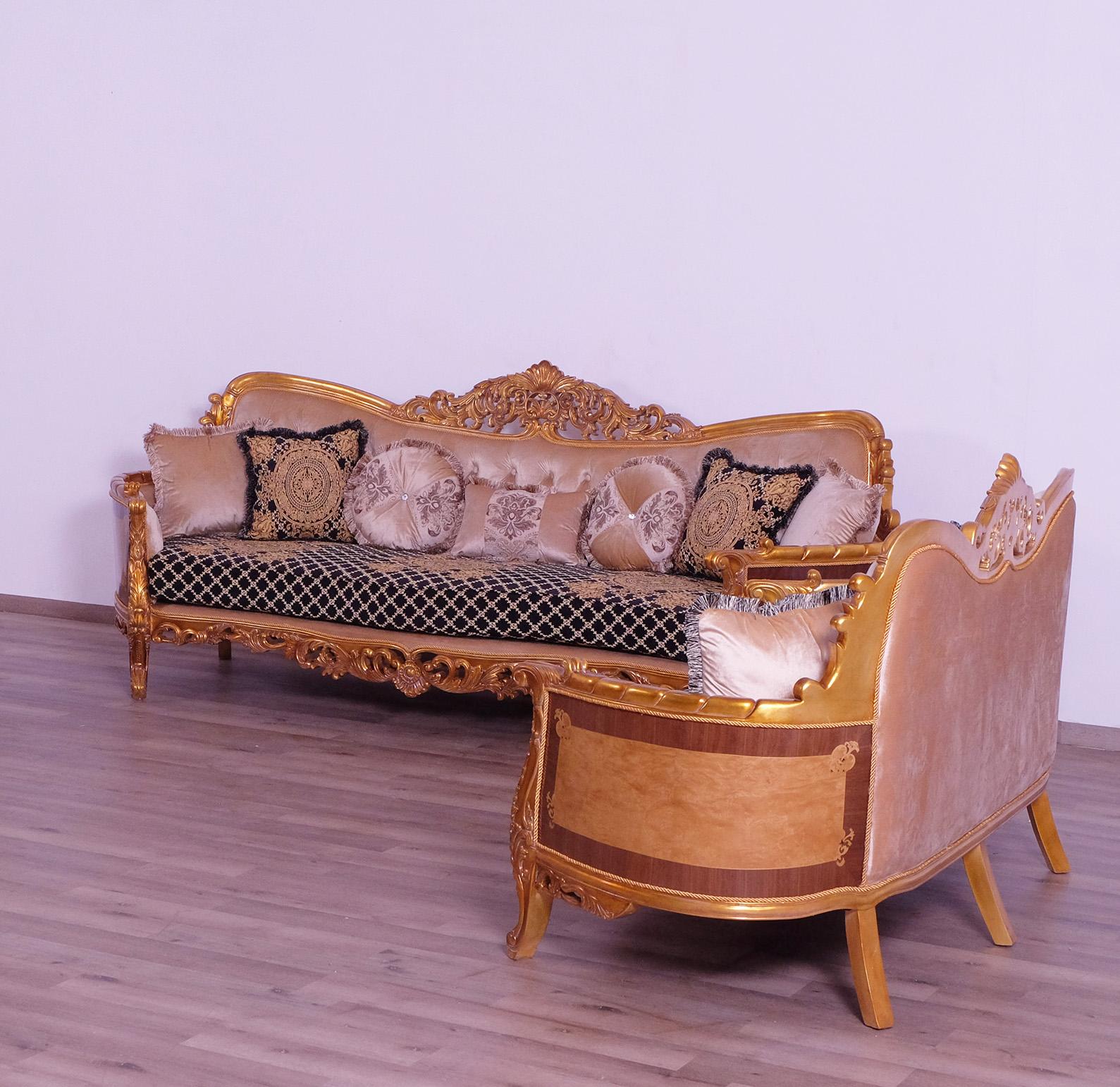 

    
Luxury Sand Black & Gold Wood Trim MODIGLIANI Sofa Set 2 Pcs EUROPEAN FURNITURE
