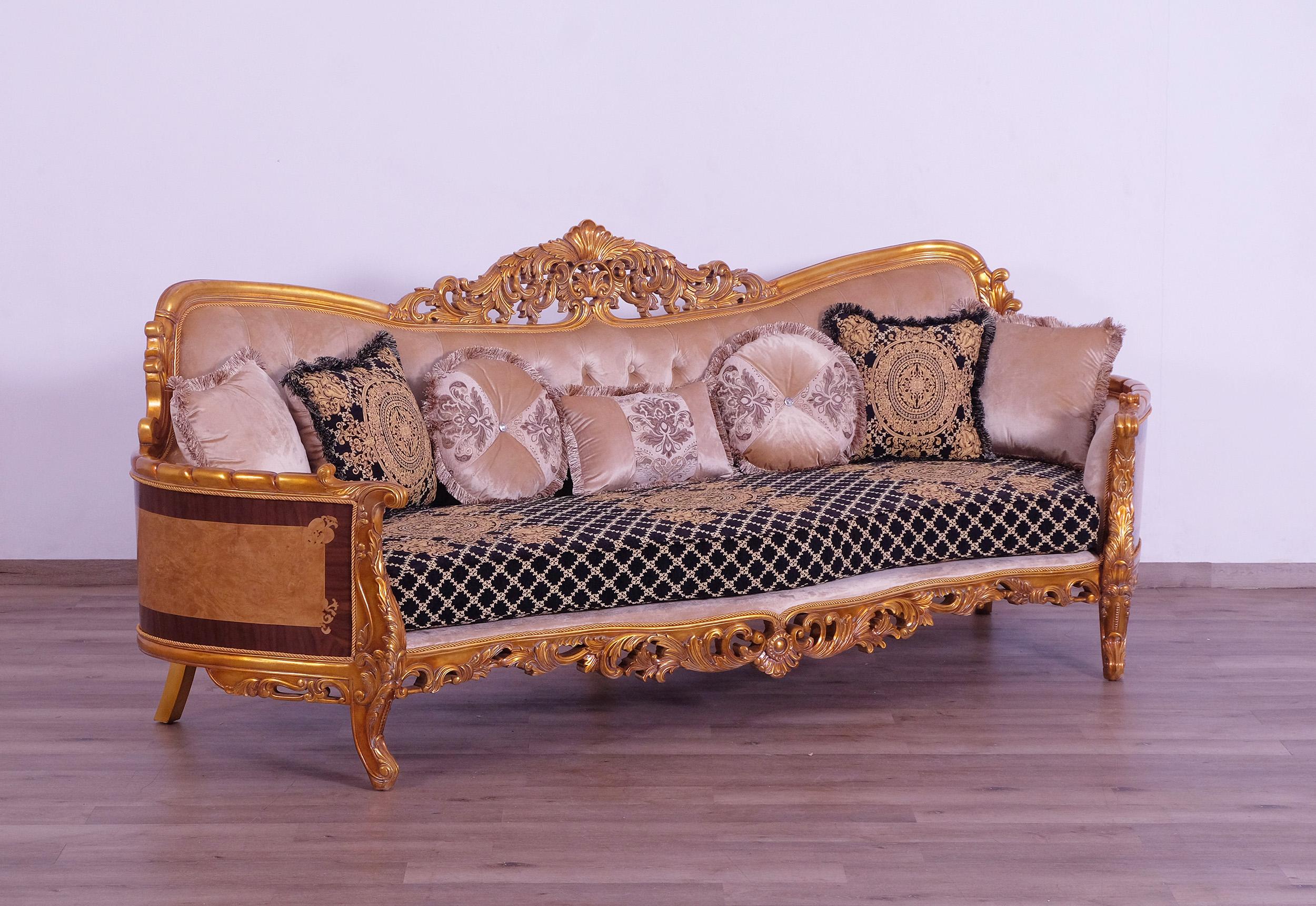 

    
 Order  Luxury Sand Black & Gold Wood Trim MODIGLIANI Sofa Set 2 Pcs EUROPEAN FURNITURE
