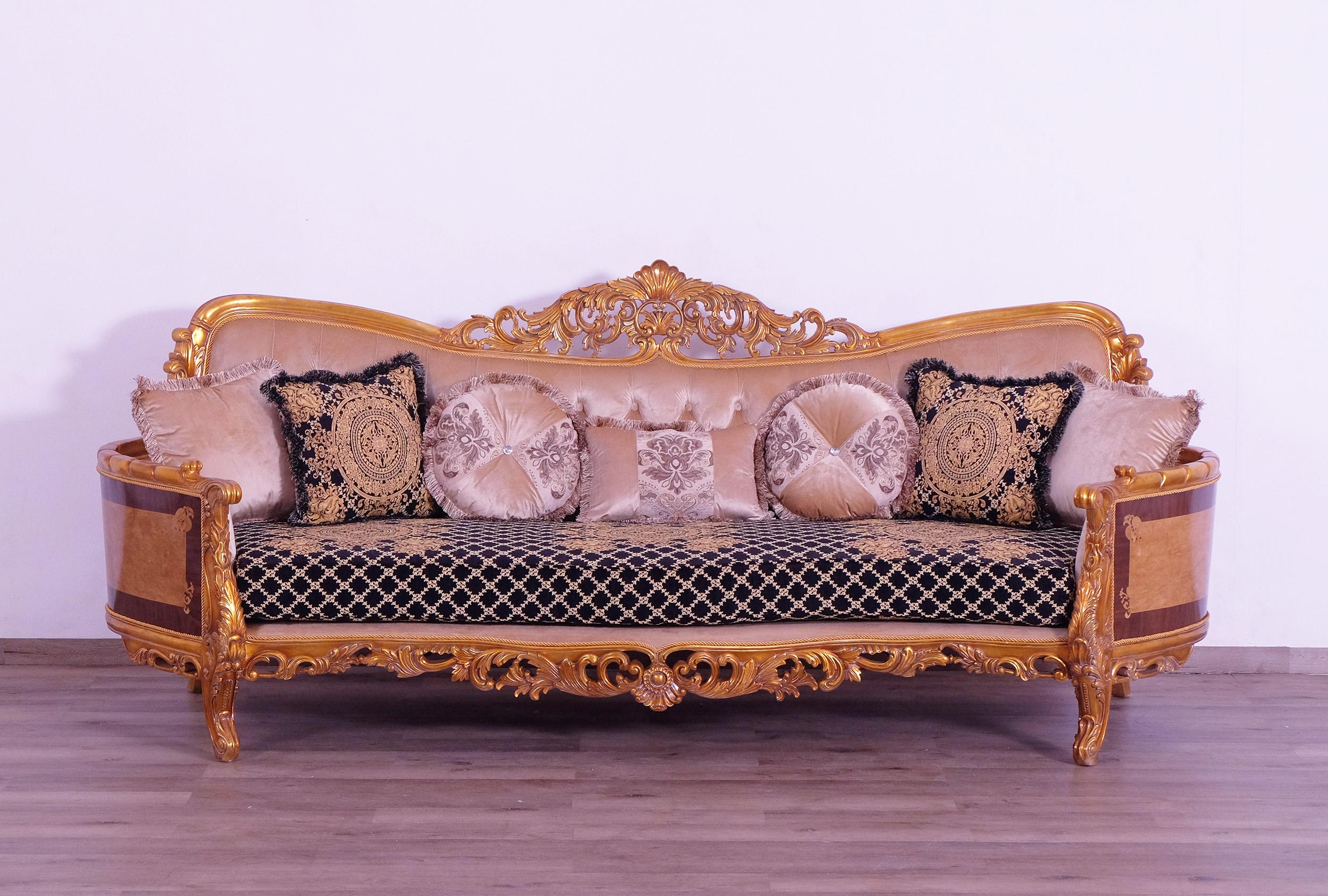 

    
 Photo  Luxury Sand Black & Gold Wood Trim MODIGLIANI Sofa Set 2 Pcs EUROPEAN FURNITURE
