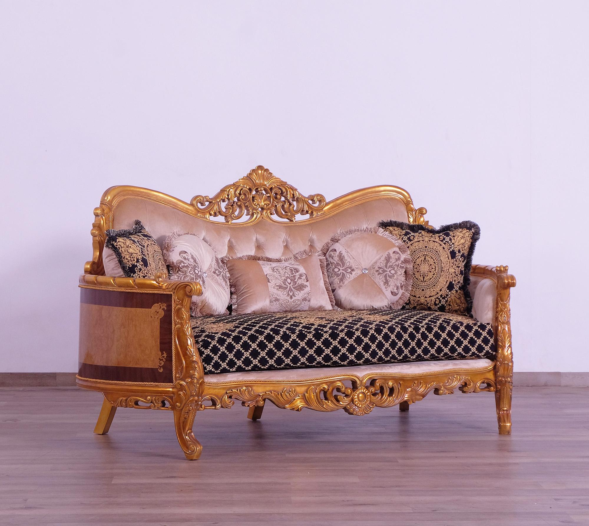 

    
 Shop  Luxury Sand Black & Gold Wood Trim MODIGLIANI Sofa Set 2 Pcs EUROPEAN FURNITURE
