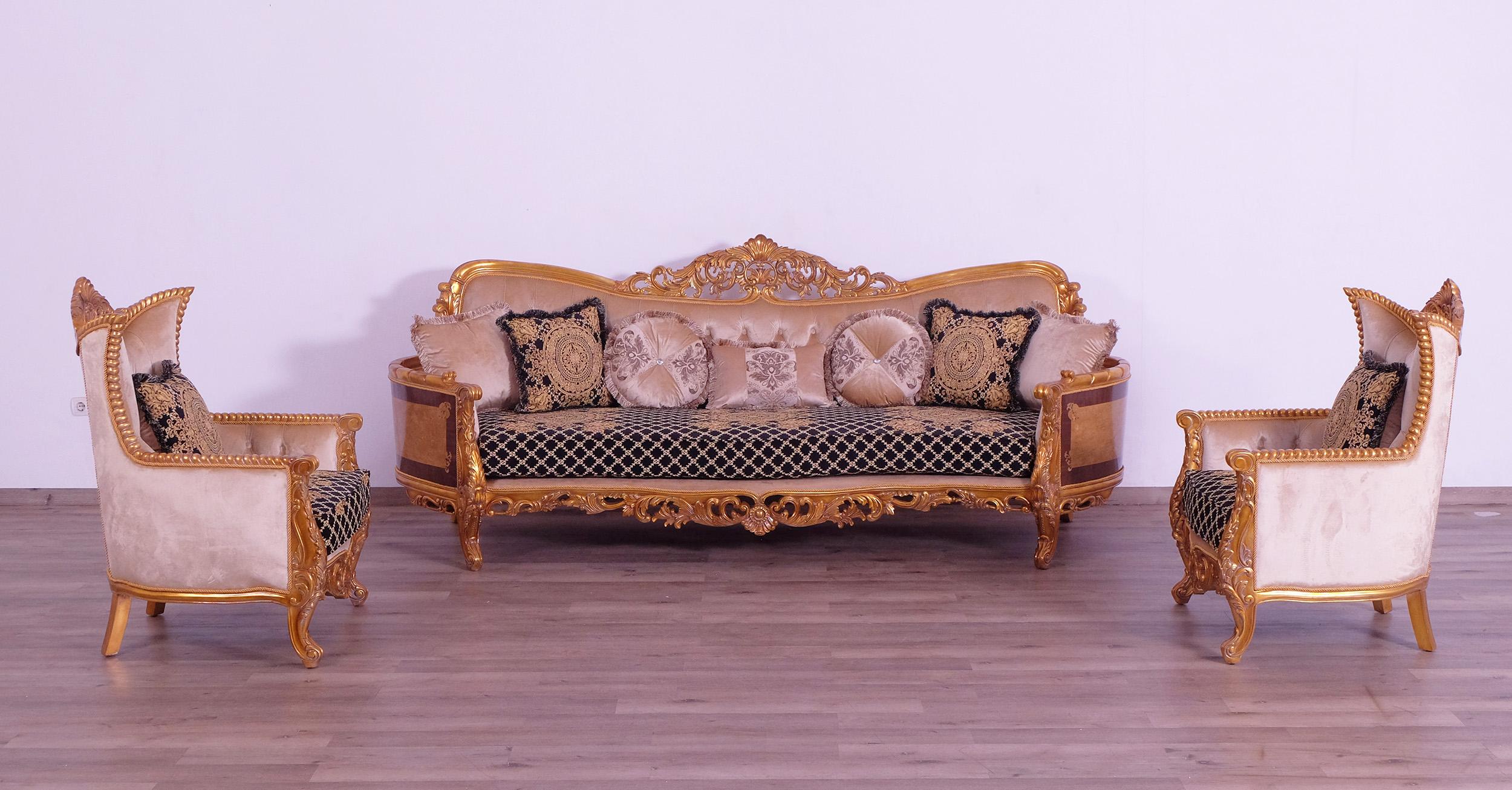Classic, Traditional Sofa Set MODIGLIANI 31052-S-Set-3 in Gold, Black Fabric