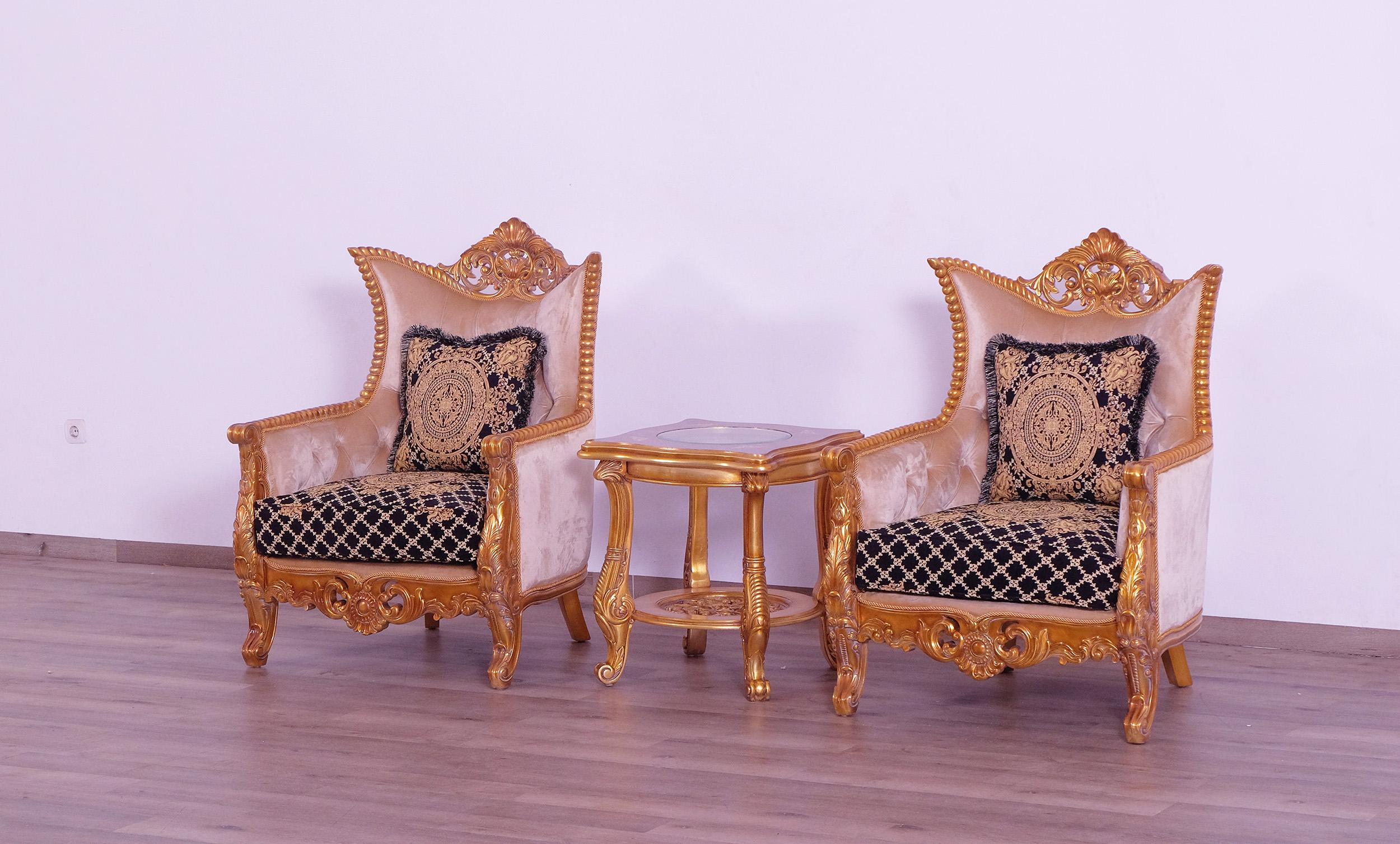 

    
 Shop  Luxury Sand Black & Gold Wood Trim MODIGLIANI Sofa Set 3Pcs EUROPEAN FURNITURE
