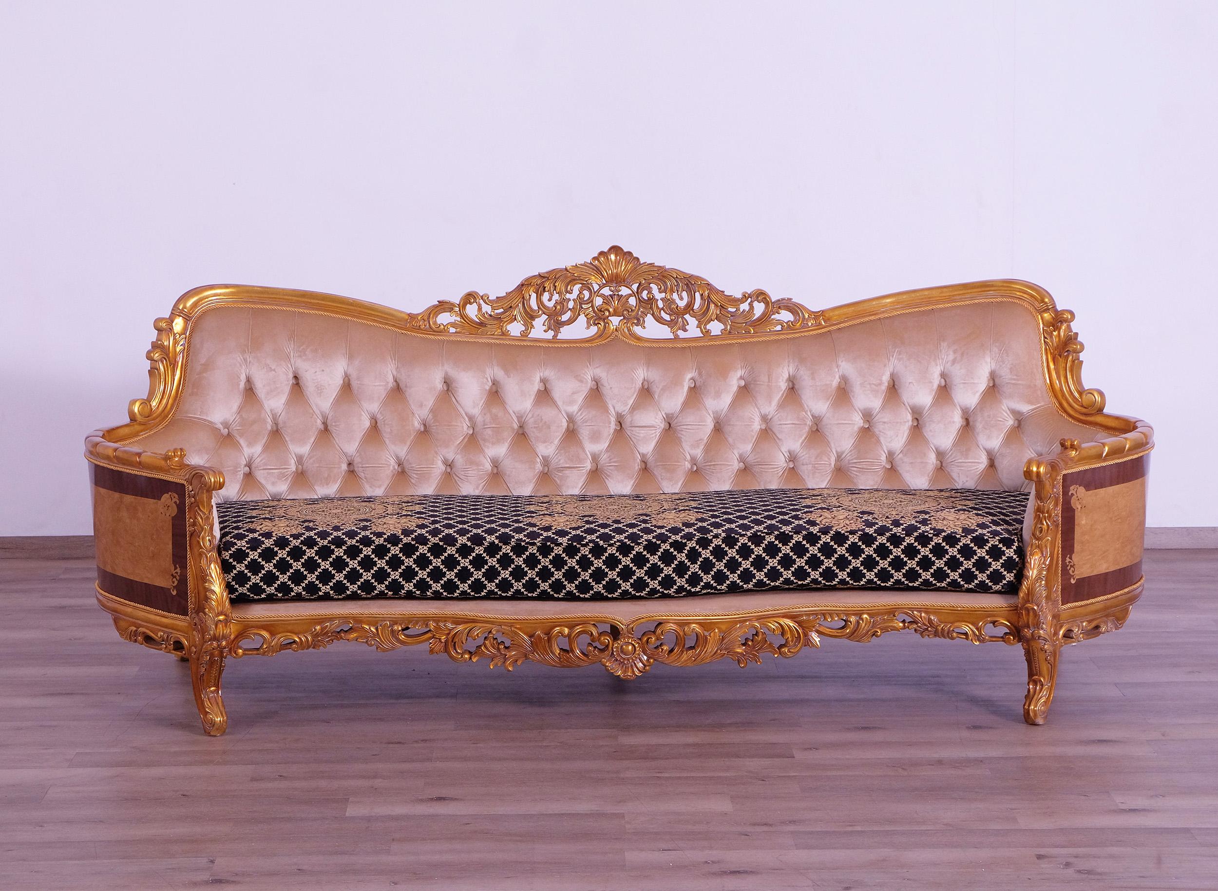 

    
 Order  Luxury Sand Black & Gold Wood Trim MODIGLIANI Sofa Set 4 Pcs EUROPEAN FURNITURE
