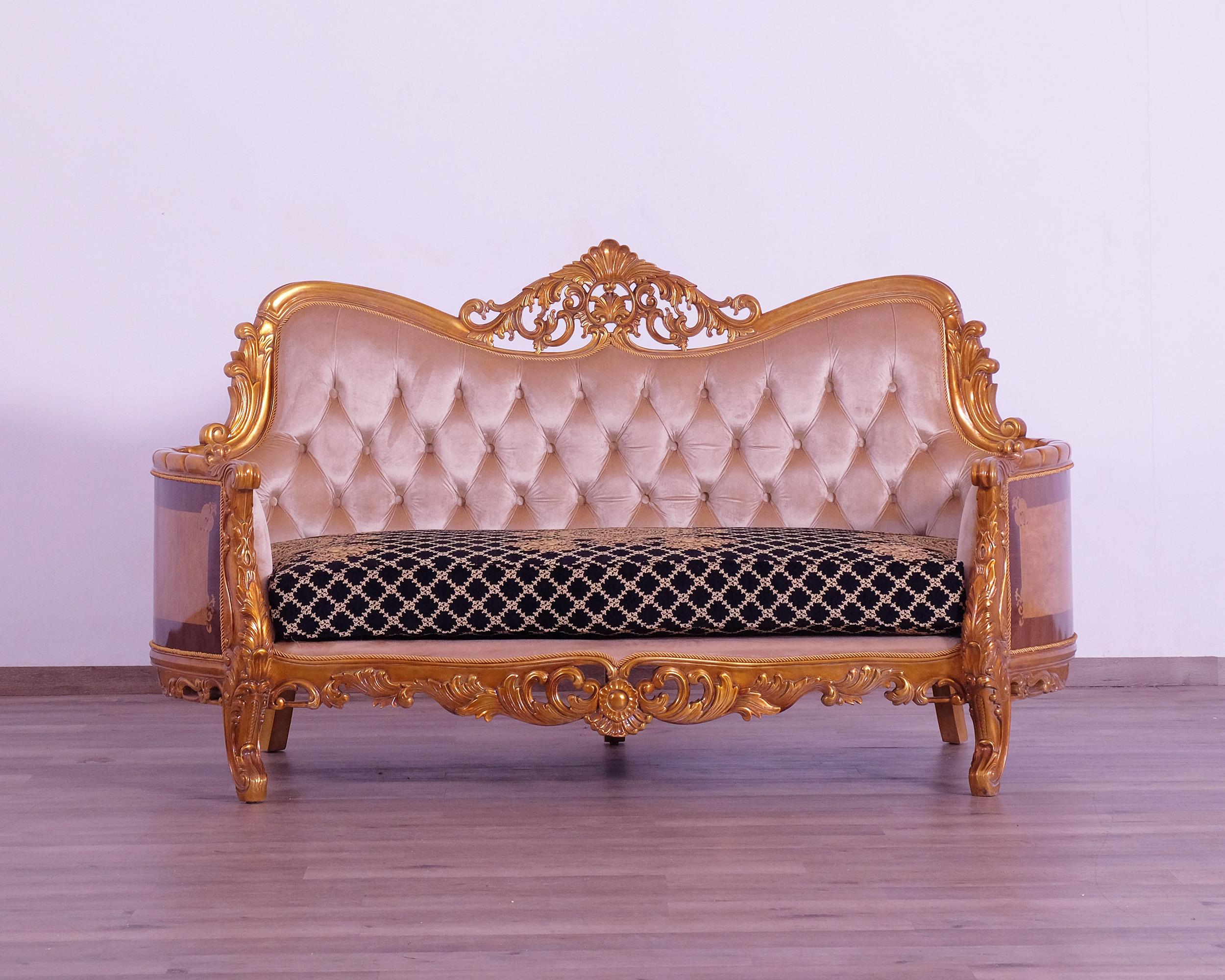 

    
 Shop  Luxury Sand Black & Gold Wood Trim MODIGLIANI Sofa Set 4 Pcs EUROPEAN FURNITURE
