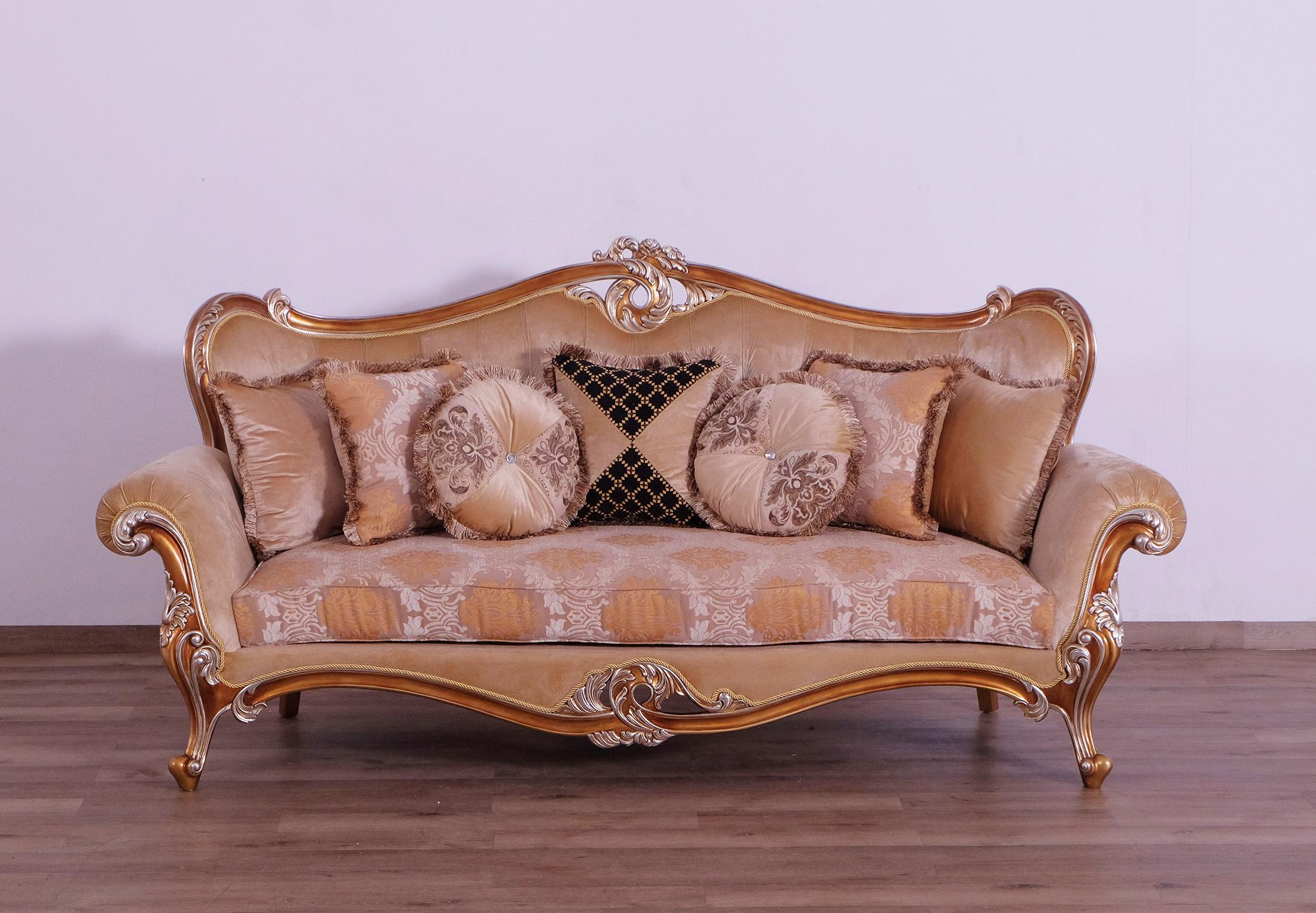

    
Luxury Sand & Gold Wood Trim AUGUSTUS Sofa EUROPEAN FURNITURE Traditional
