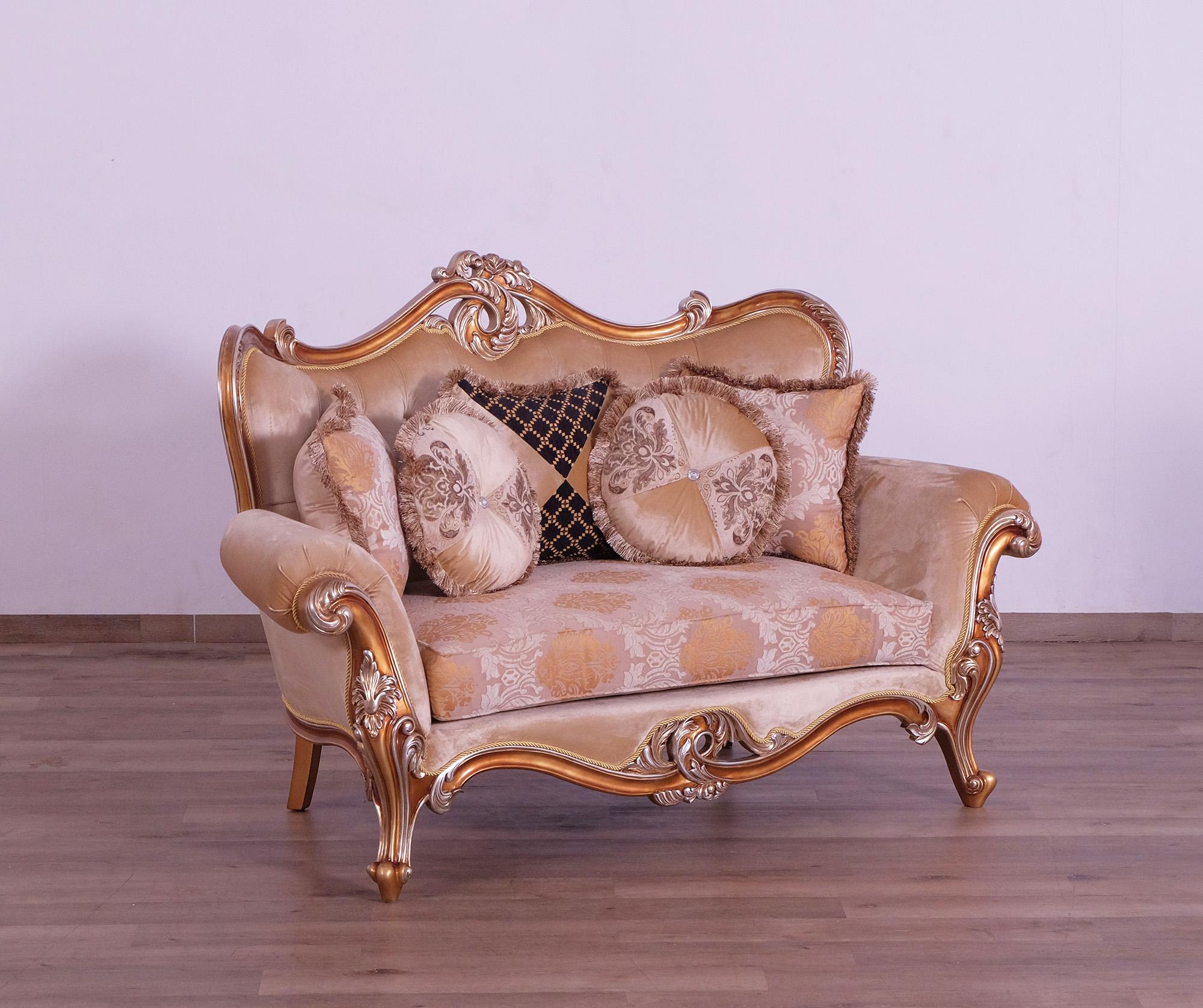 

    
 Shop  Luxury Sand & Gold Wood Trim AUGUSTUS Sofa Set 2 Pcs EUROPEAN FURNITURE Traditional
