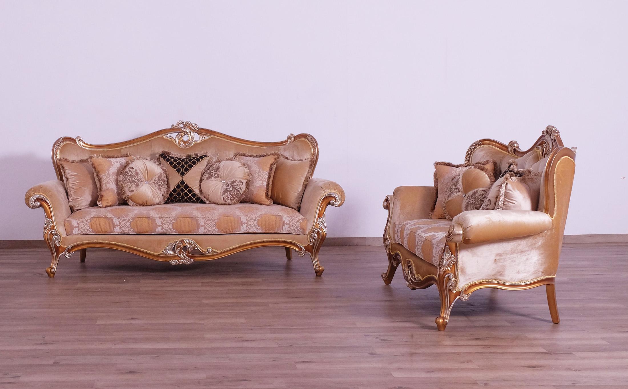

    
Luxury Sand & Gold Wood Trim AUGUSTUS Sofa Set 2 Pcs EUROPEAN FURNITURE Traditional

