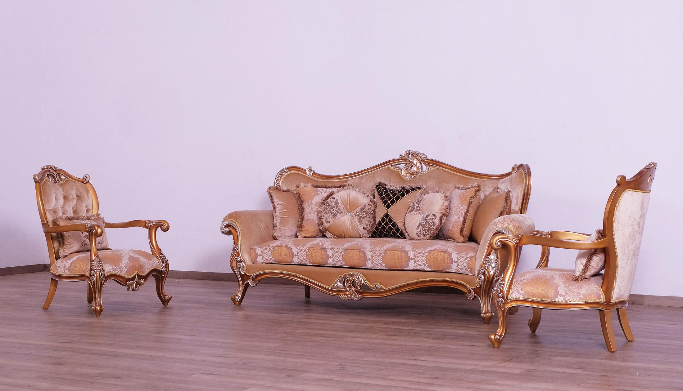 

    
Luxury Sand & Gold Wood Trim AUGUSTUS Sofa Set 3 Pcs EUROPEAN FURNITURE Traditional
