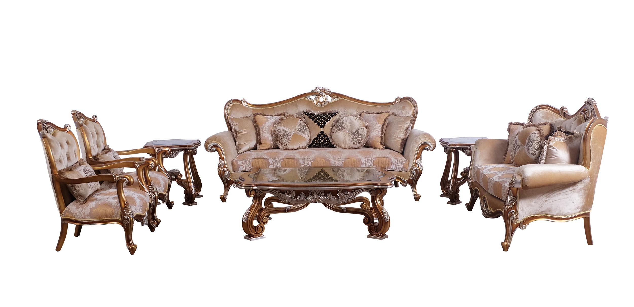 

    
Luxury Sand & Gold Wood Trim AUGUSTUS Sofa Set 4 Pcs EUROPEAN FURNITURE Traditional
