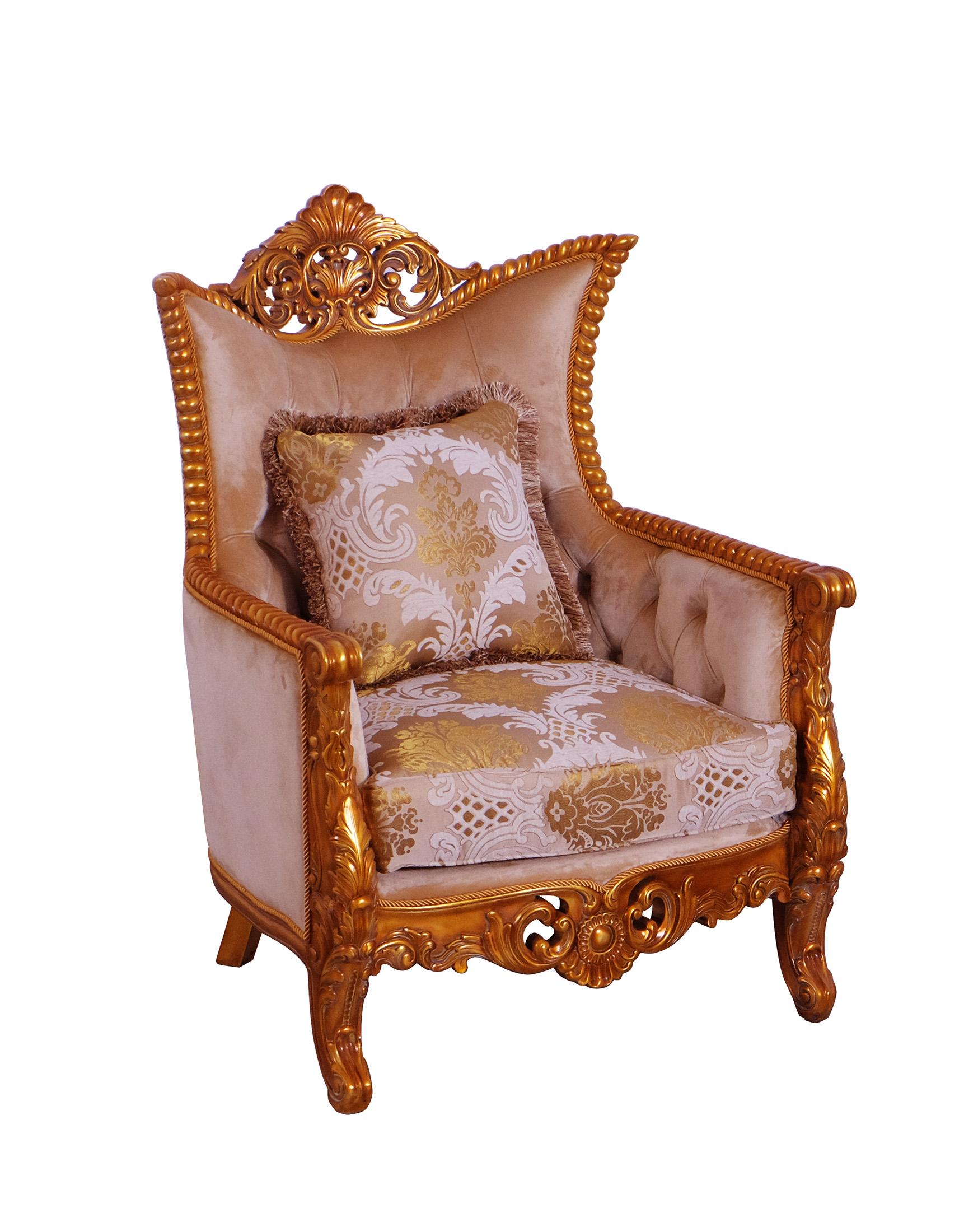 Classic, Traditional Arm Chair MODIGLIANI III 31056-C in Sand, Gold Fabric
