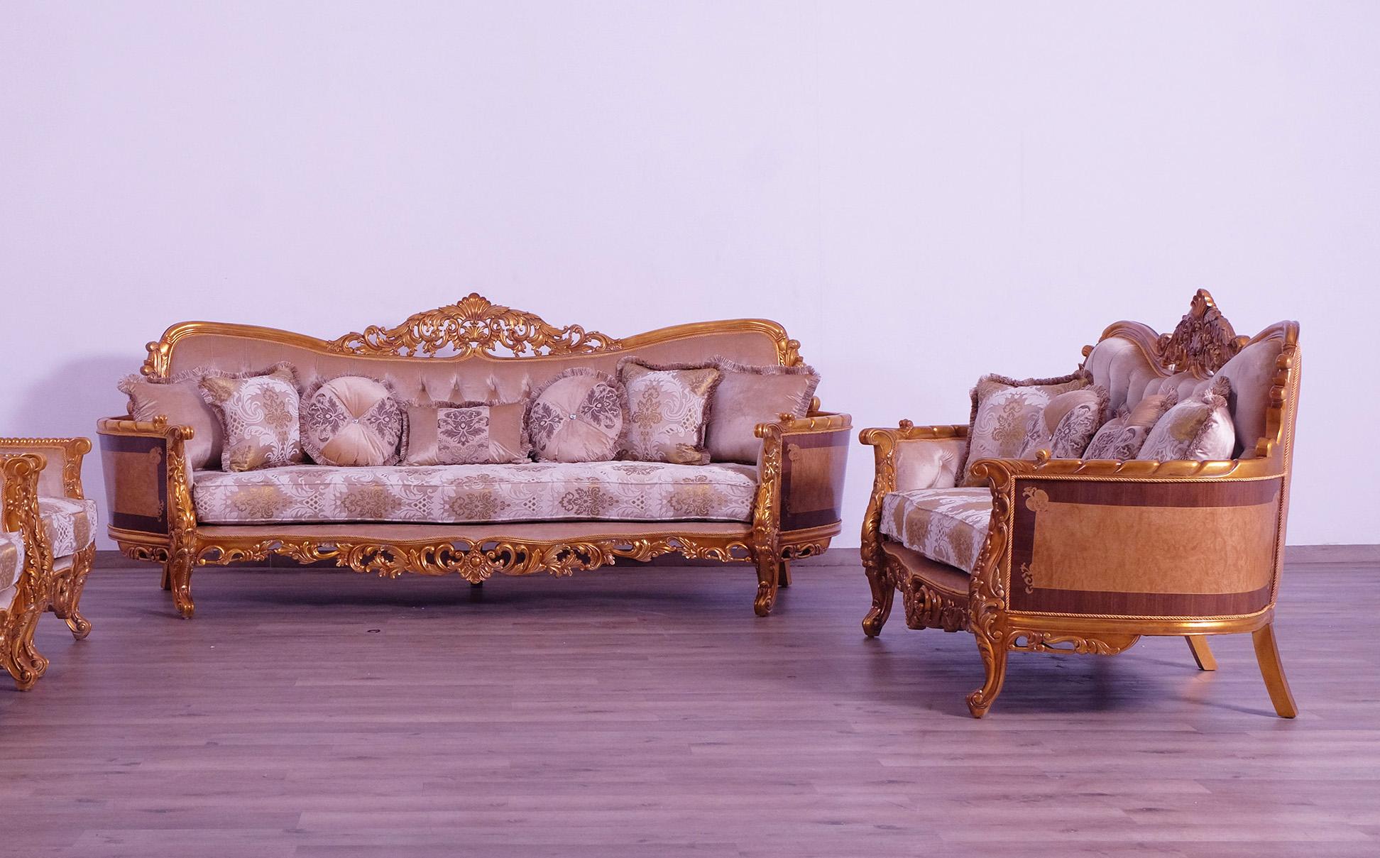 

    
Luxury Sand & Gold Wood Trim MODIGLIANI III Sofa Set 2 Pcs EUROPEAN FURNITURE
