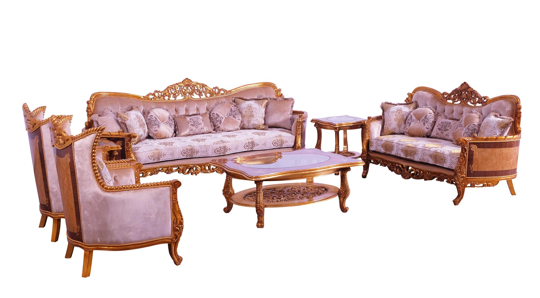 

    
Luxury Sand & Gold Wood Trim MODIGLIANI III Sofa Set 4 Pcs EUROPEAN FURNITURE
