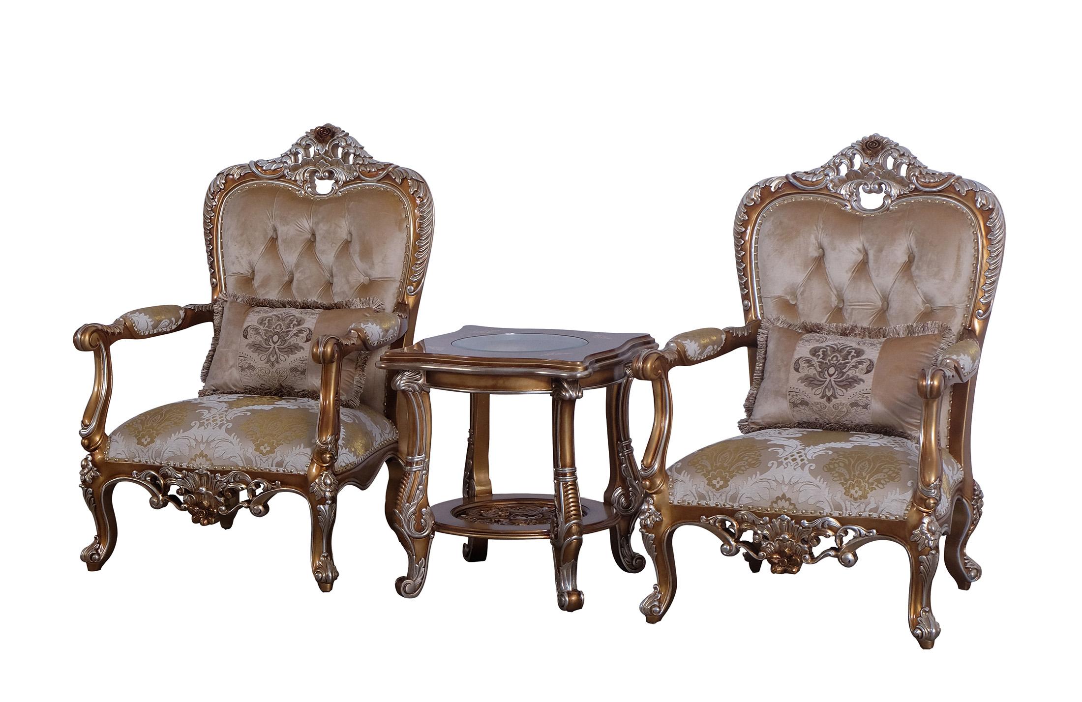 Classic, Traditional Arm Chair Set SAINT GERMAIN 35550-C-Set-2 in Sand, Gold Fabric