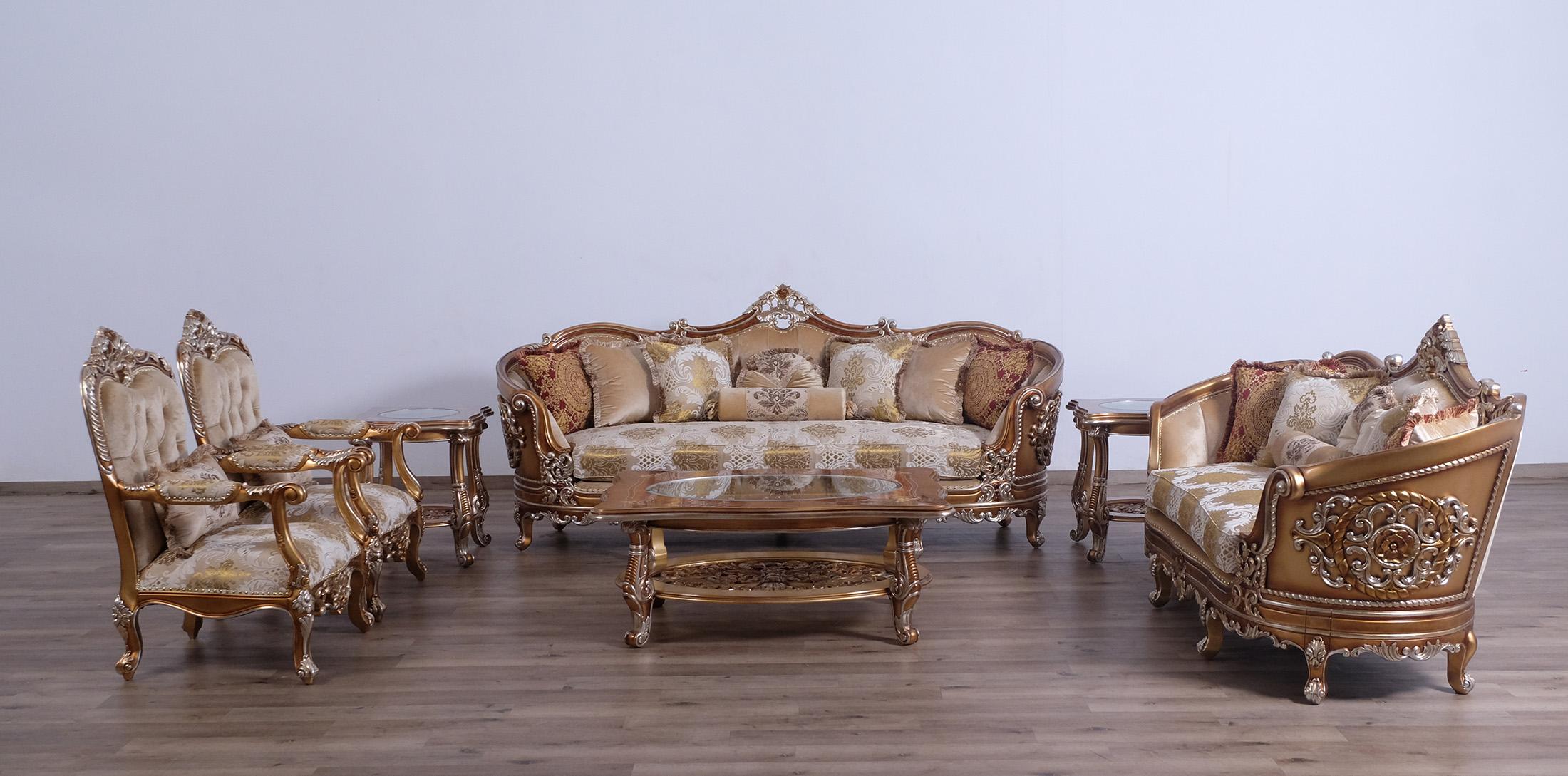 

    
 Photo  Luxury Sand & Gold Wood Trim SAINT GERMAIN Sofa Set 2 Pcs EUROPEAN FURNITURE Classic
