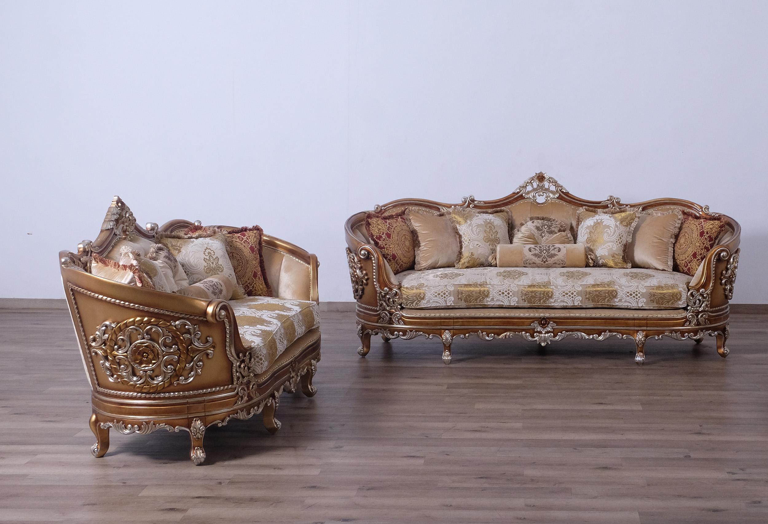 Classic, Traditional Sofa Set SAINT GERMAIN 35550-Set-2 in Sand, Gold Fabric