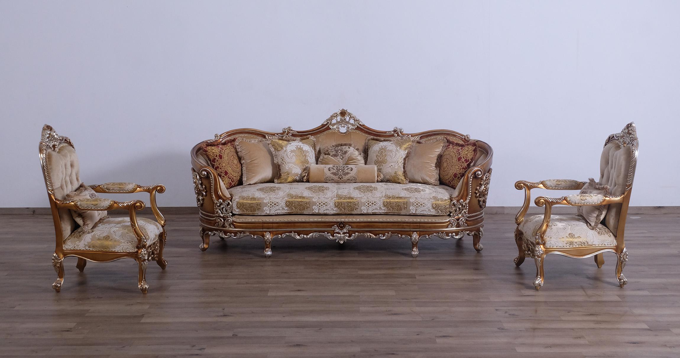 

    
Luxury Sand & Gold Wood Trim SAINT GERMAIN Sofa Set 3 Pcs EUROPEAN FURNITURE Classic
