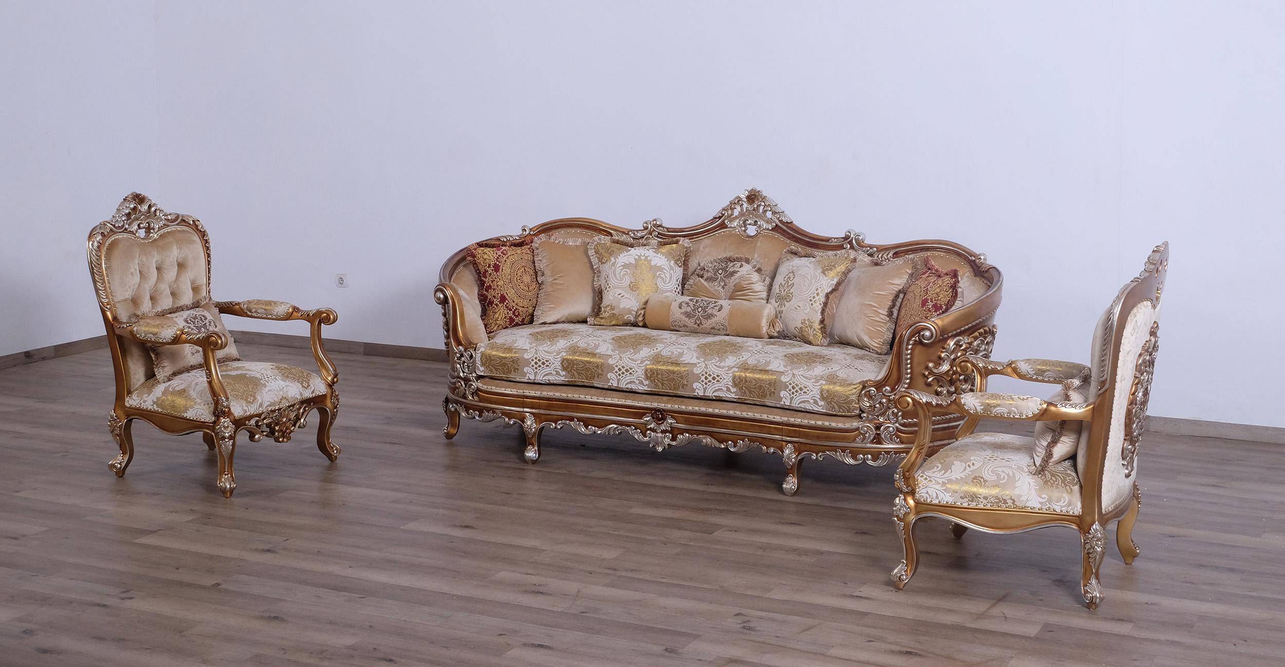 

    
Luxury Sand & Gold Wood Trim SAINT GERMAIN Sofa Set 3 Pcs EUROPEAN FURNITURE Classic
