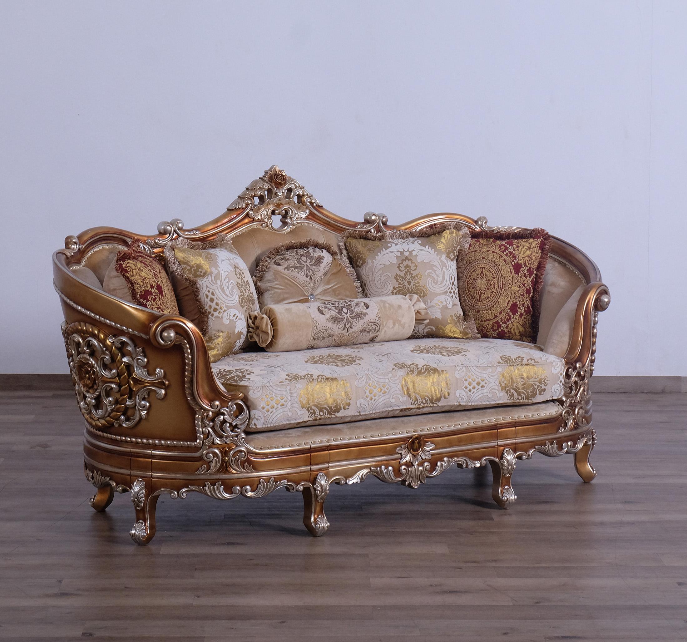 

    
 Shop  Luxury Sand & Gold Wood Trim SAINT GERMAIN Sofa Set 4 Pcs EUROPEAN FURNITURE Classic
