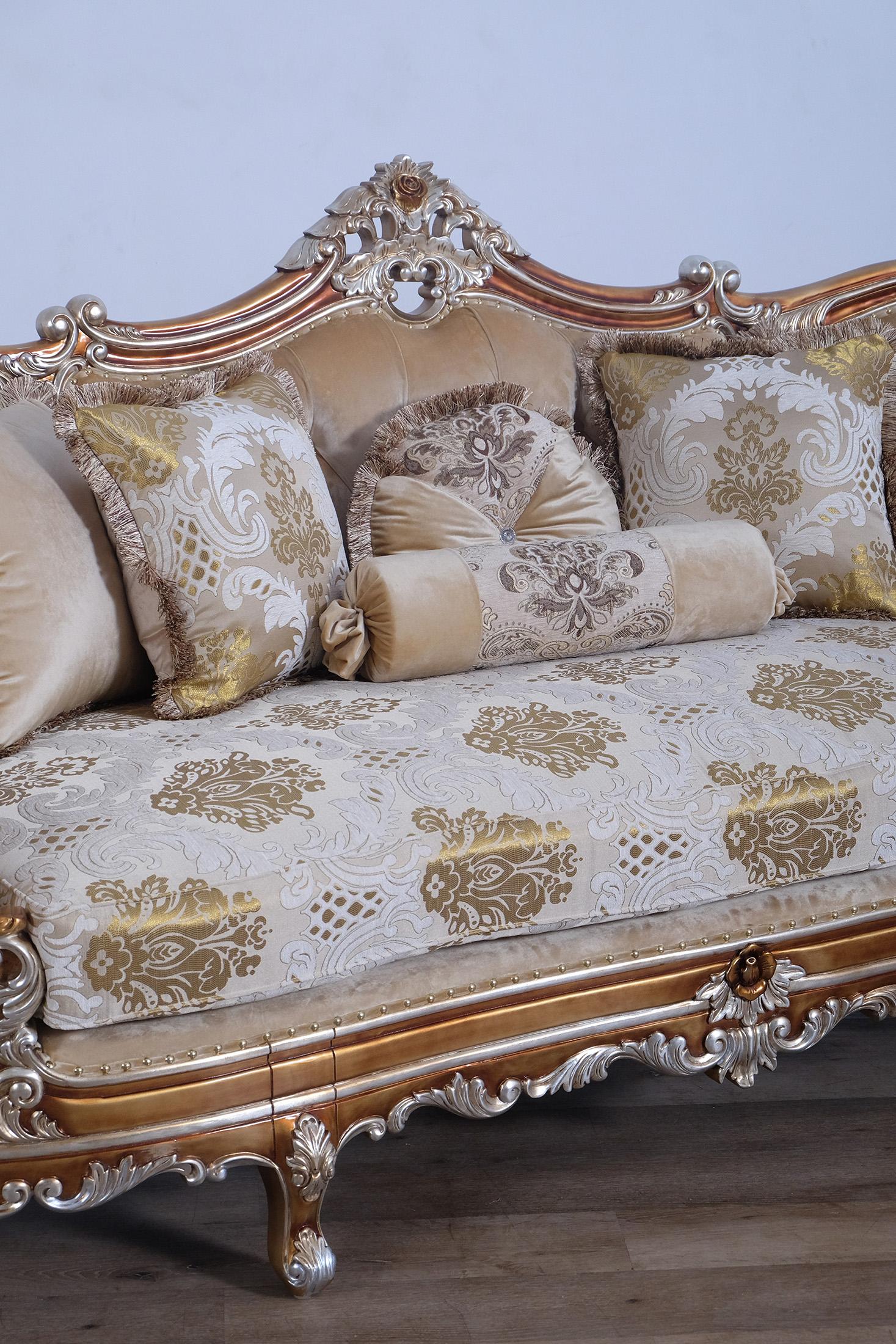 

    
Luxury Sand & Gold Wood Trim SAINT GERMAIN Sofa Set 4 Pcs EUROPEAN FURNITURE Classic
