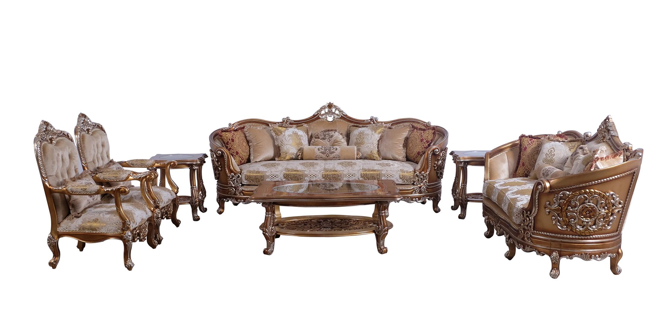 Classic, Traditional Sofa Set SAINT GERMAIN 35550-Set-4 in Sand, Gold Fabric