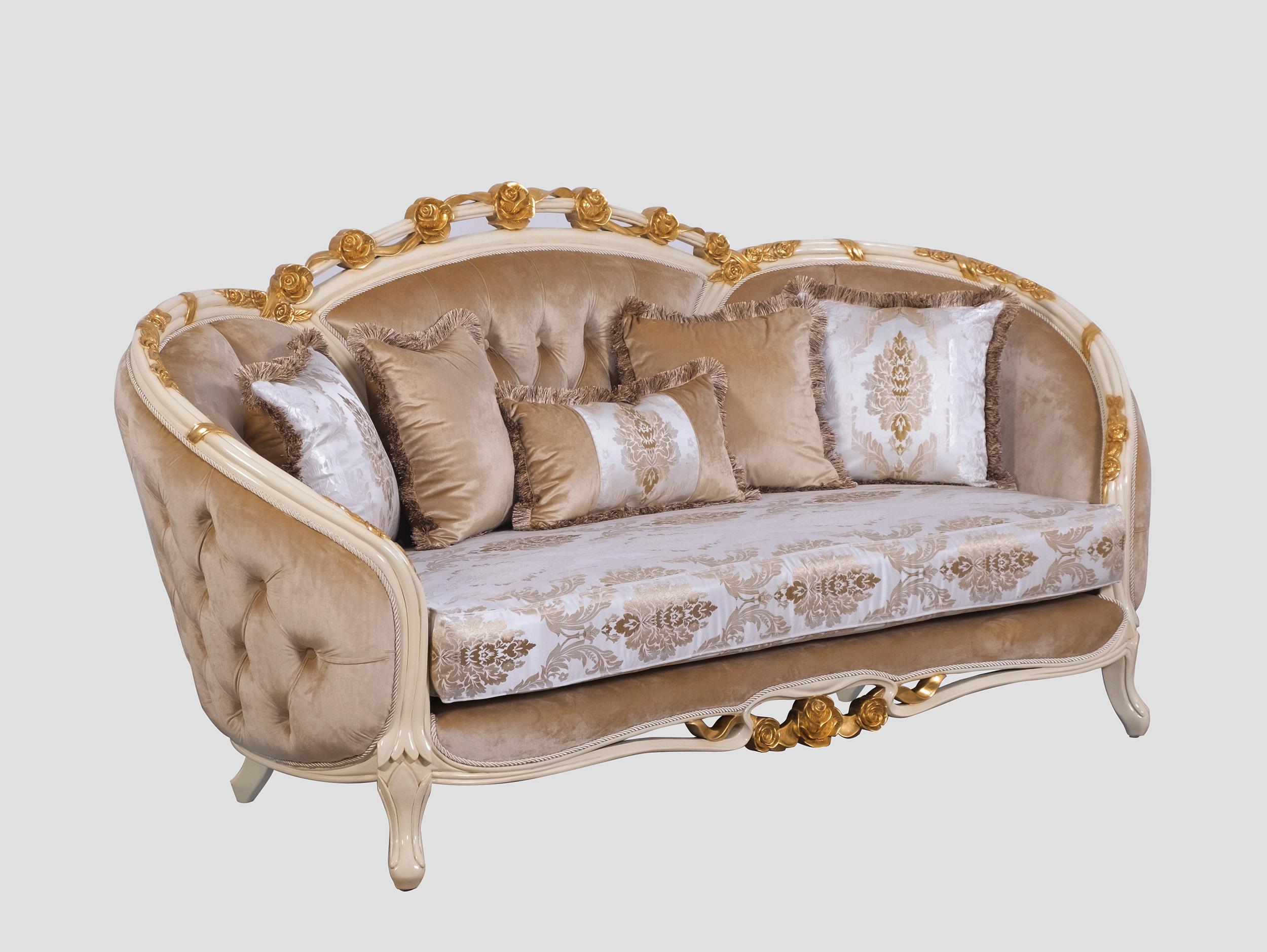 Classic, Traditional Loveseat VALENTINE 45012-L-Set-1 in Sand, Gold Fabric