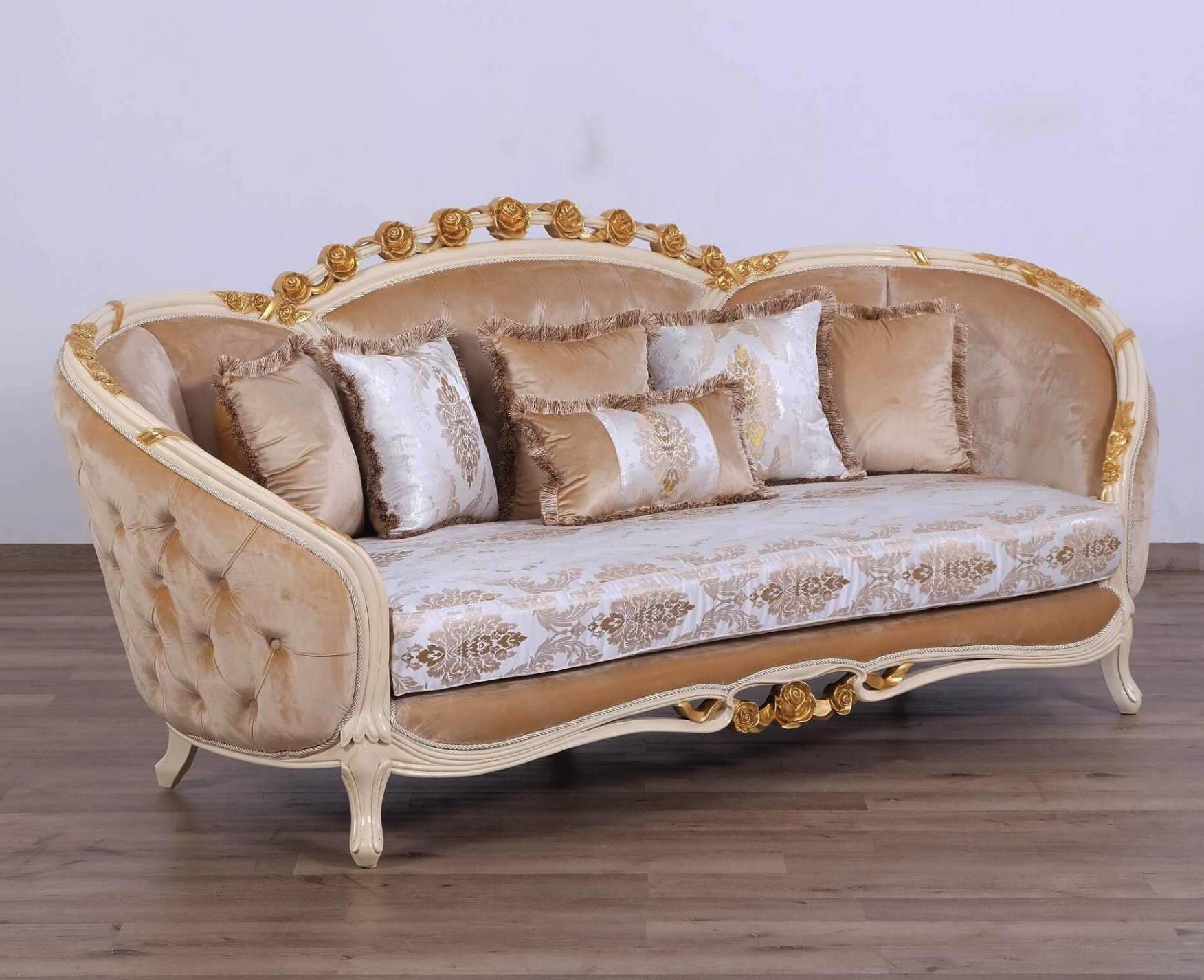 

    
Luxury Sand & Gold Wood Trim VALENTINE Sofa Set 3Pcs EUROPEAN FURNITURE Classic
