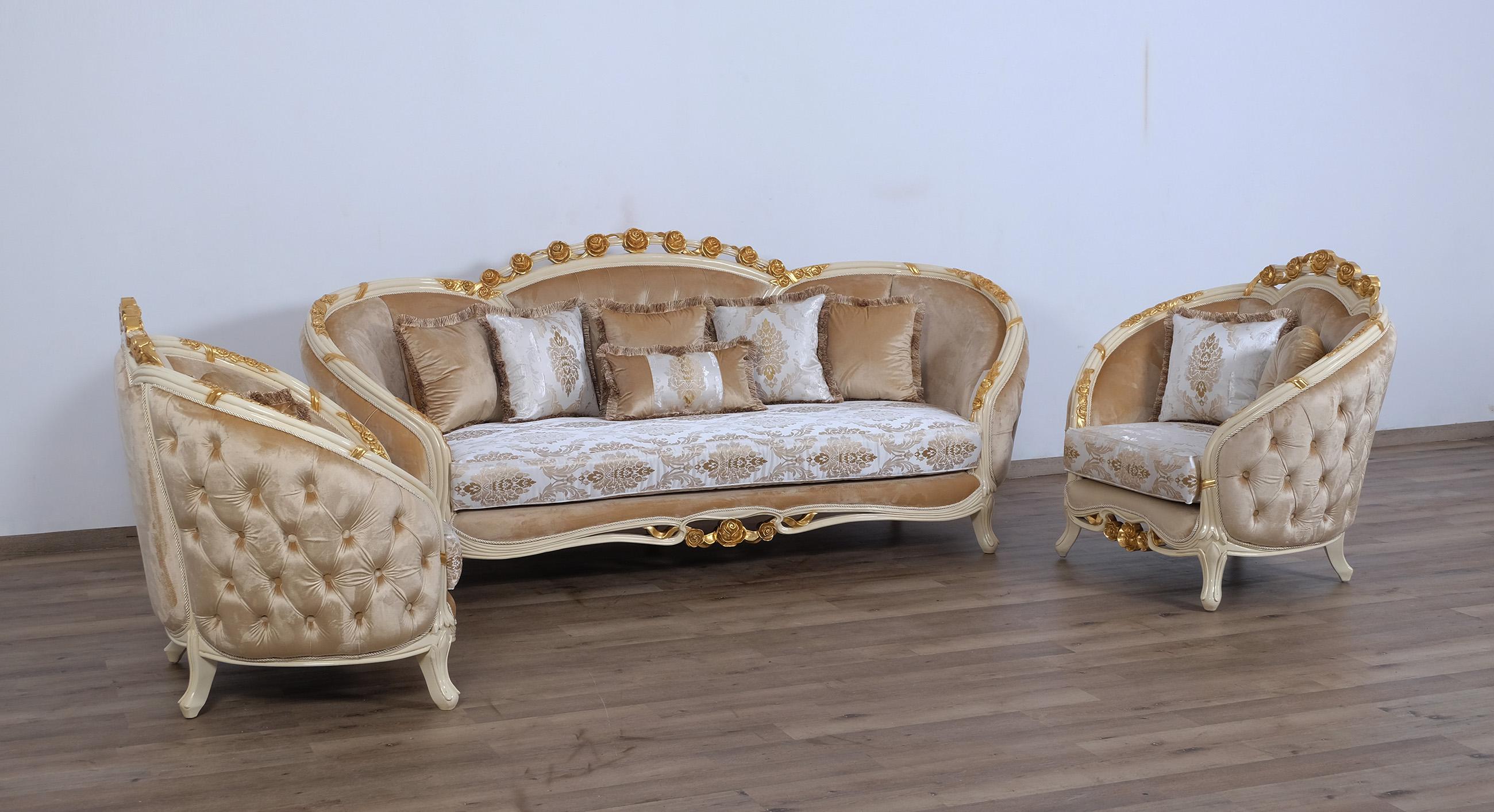 

    
 Order  Luxury Sand & Gold Wood Trim VALENTINE Sofa Set 4 Pcs EUROPEAN FURNITURE Classic
