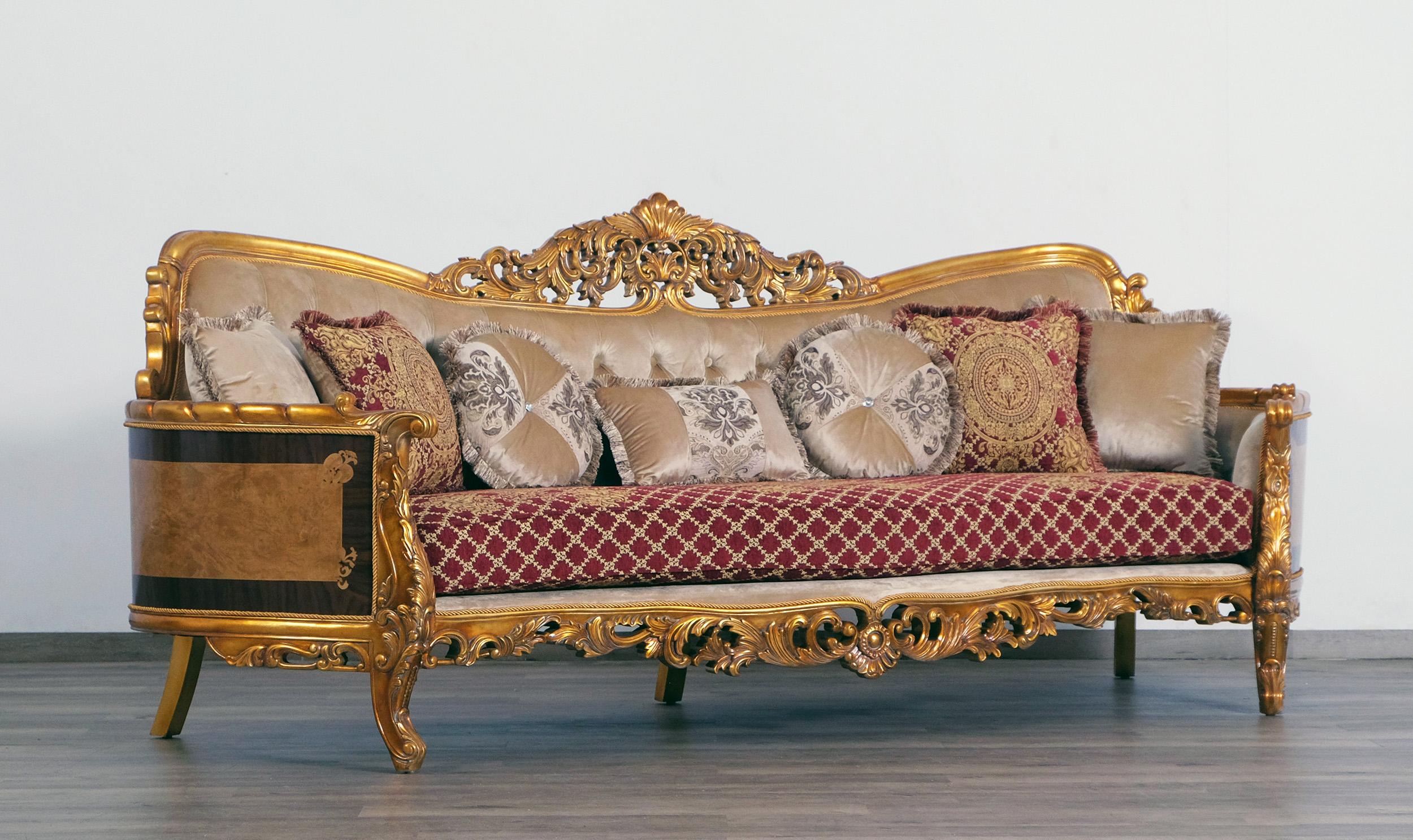 

    
 Order  Luxury Sand Red & Gold Wood Trim MODIGLIANI Sofa Set 2 Pcs EUROPEAN FURNITURE
