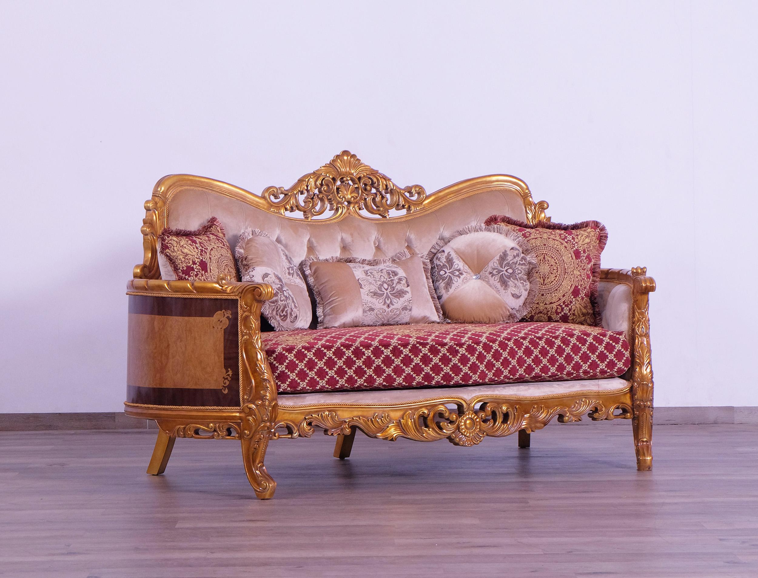 

    
 Shop  Luxury Sand Red & Gold Wood Trim MODIGLIANI Sofa Set 2 Pcs EUROPEAN FURNITURE

