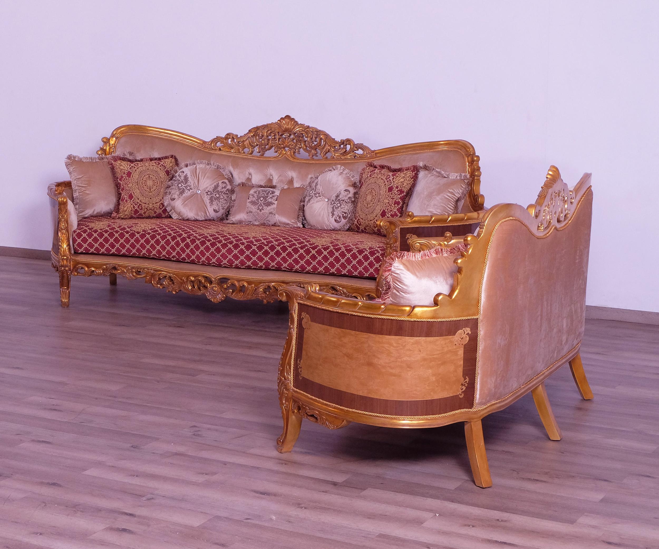 

    
Luxury Sand Red & Gold Wood Trim MODIGLIANI Sofa Set 2 Pcs EUROPEAN FURNITURE
